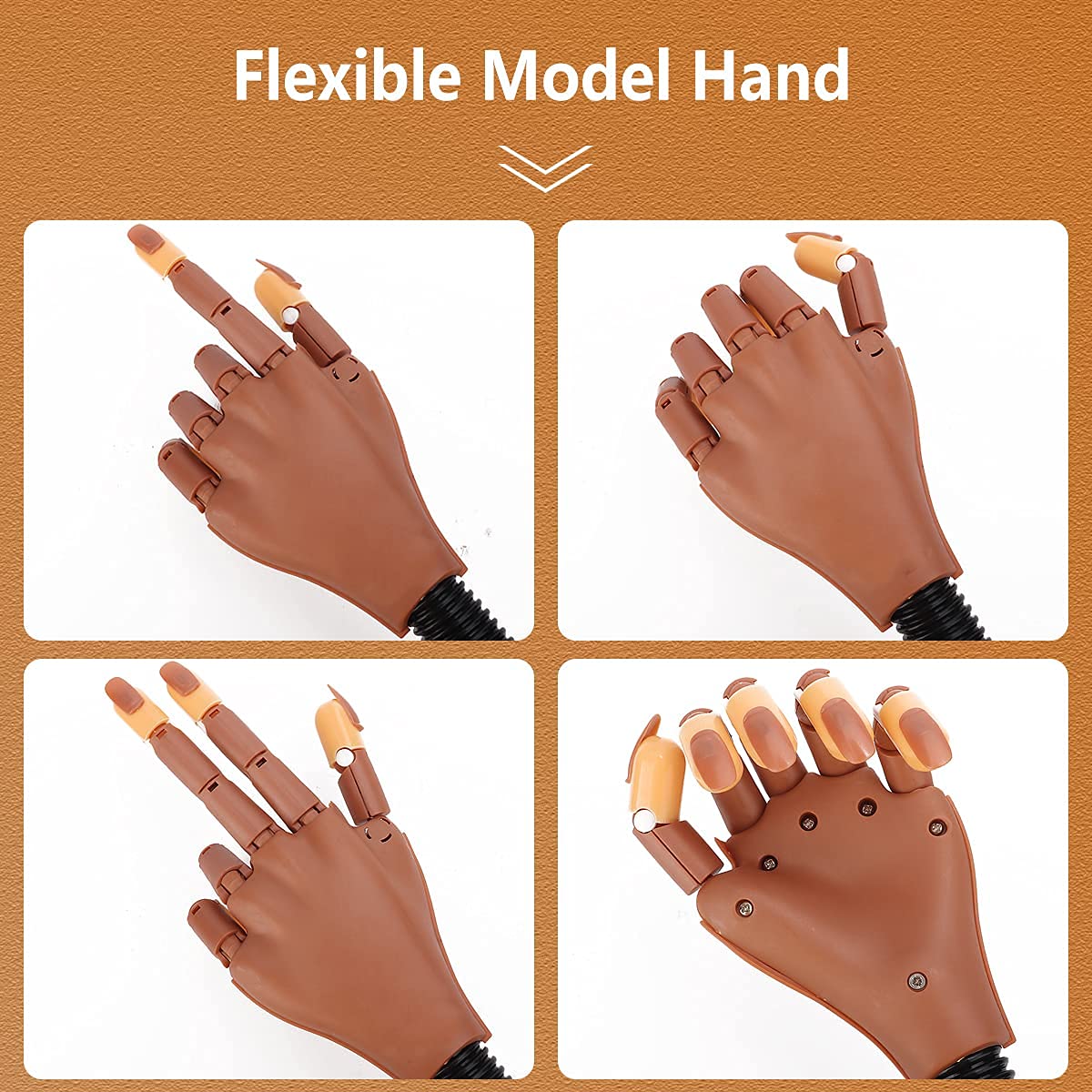 Adjustable Practice Hand for Acrylic Nails - Flexible Mannequin Hand with Movable Fingers, Nail File, Clipper & 100pcs Coffin Tips - Perfect for Nail Art Training, Salon Practice & DIY Nail Extension at Home