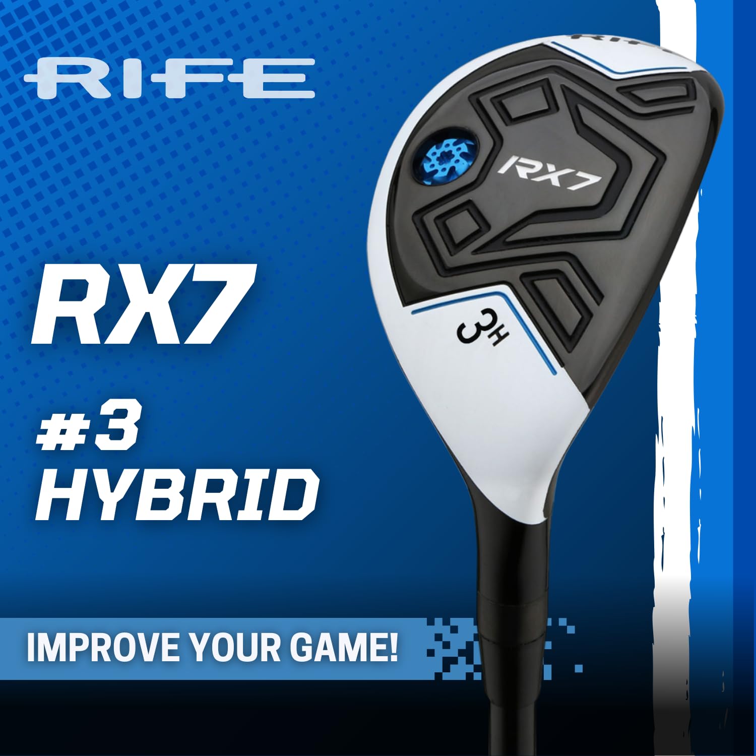 Rife RX7 Stiff Flex #3 Hybrid Utility Golf Club for Men - Graphite Shaft with Headcover - Perfect for Mid-Handicap Players & Course Versatility