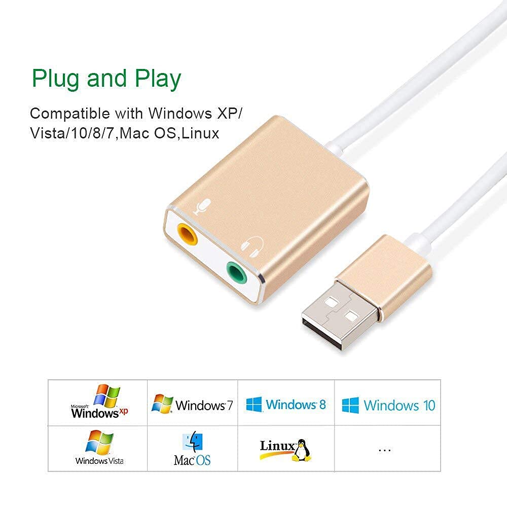 7.1 Channel External USB Sound Card - USB 2.0 to 3.5mm Audio Adapter with Microphone for PC, Laptop, Computer | Perfect for Gaming, Online Meetings & Music Listening