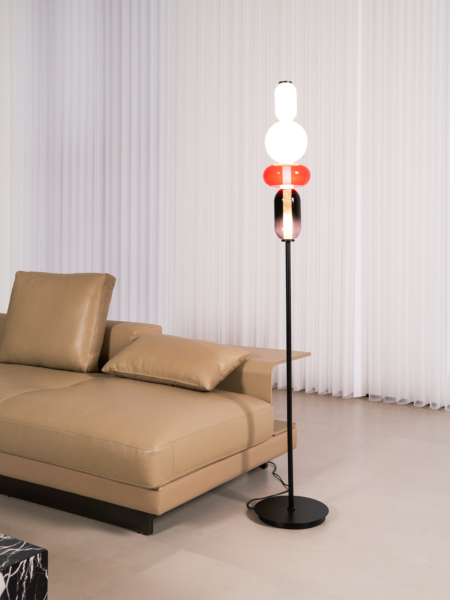 LED Glass Floor Lamp with Remote Control - Modern Dimmable Standing Light for Living Room, Bedroom, and Office Decor