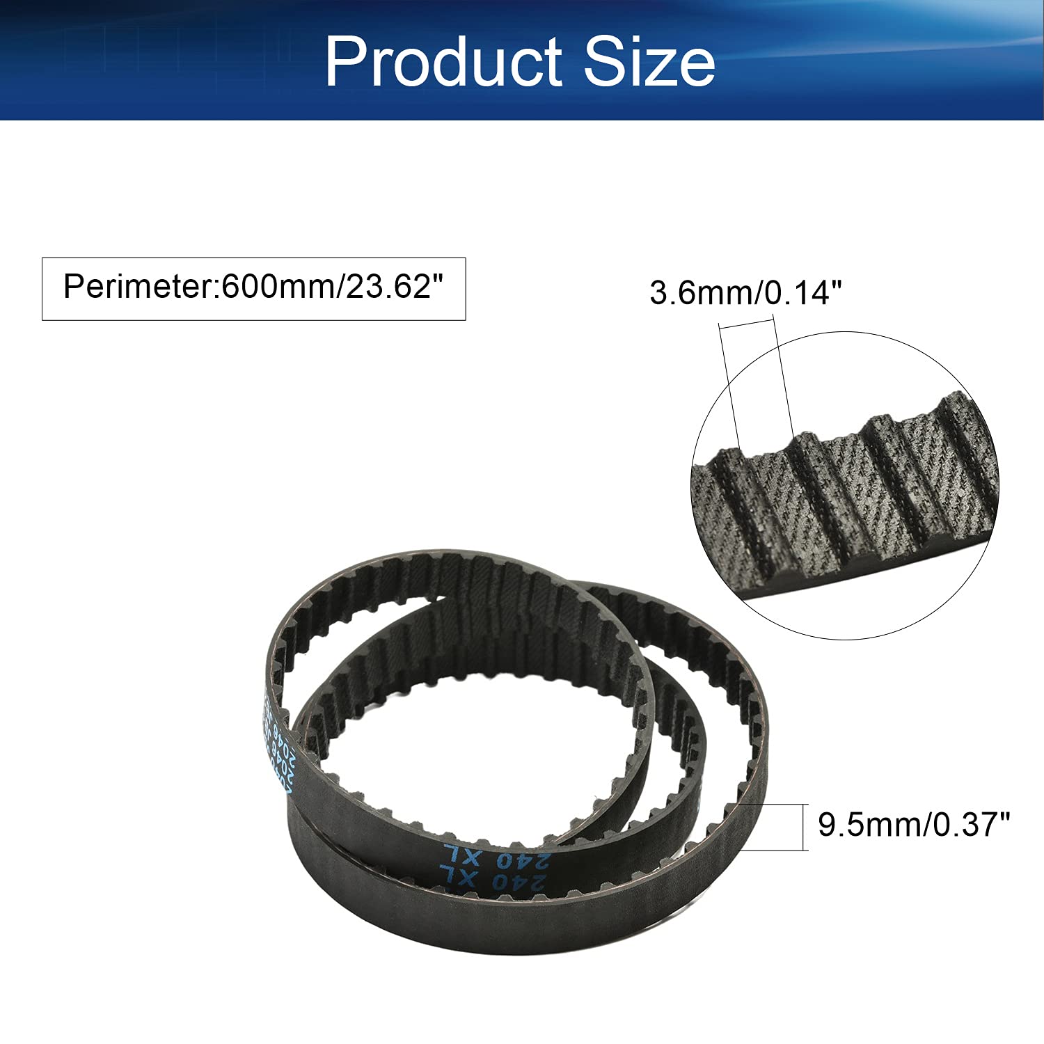 Heyiarbeit 240XL Rubber Timing Belt - 5.08mm Pitch, 10mm Width - Industrial Synchronous Closed Loop Belt for 3D Printers, CNC Machines & Robotics (Black, 2-Pack) - Perfect for Precise Motion Control & Power Transmission
