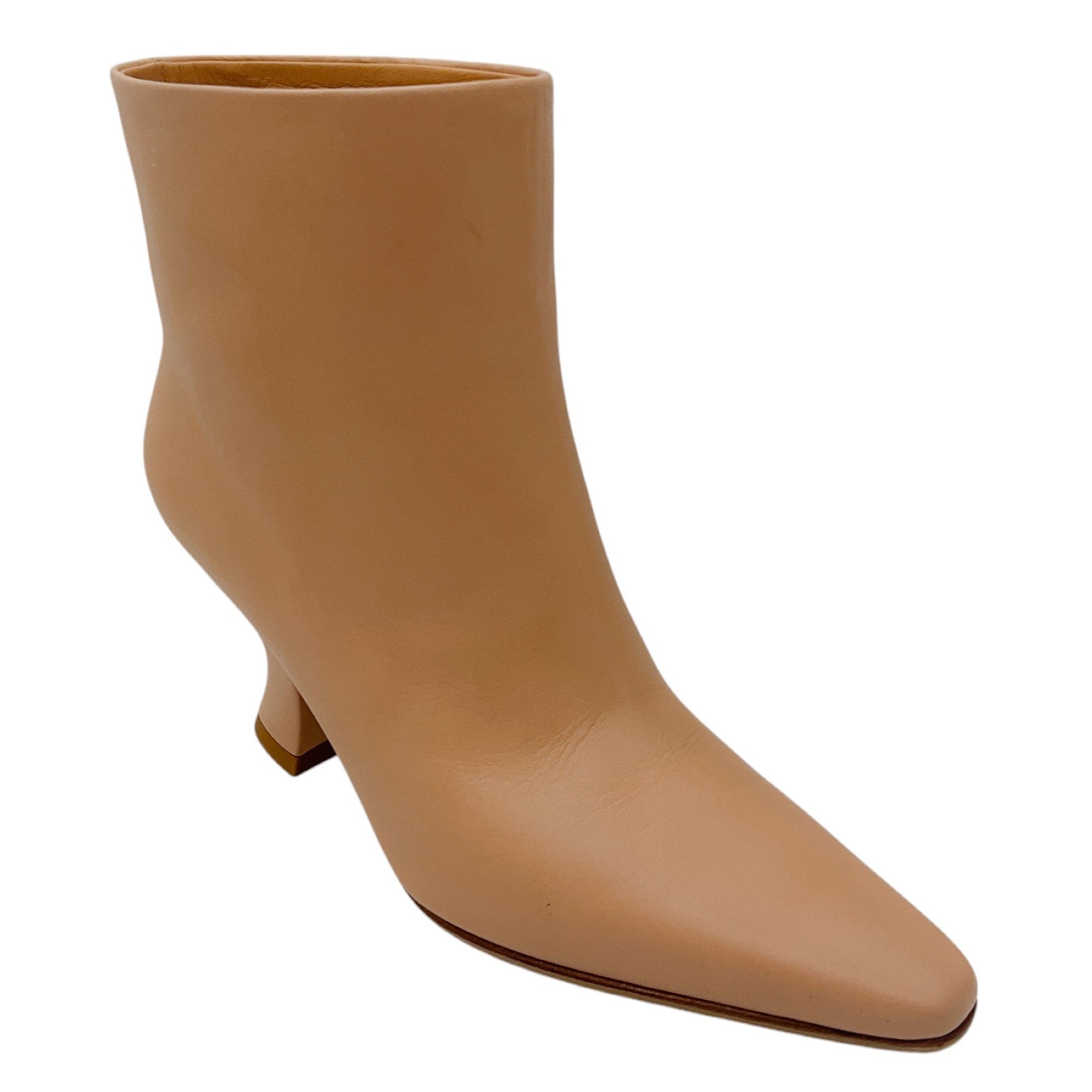 Bottega Veneta Beige Leather Ankle Boots for Women - Luxury Italian Designer Booties with Block Heel | Perfect for Office, Date Night & Fall Fashion Outfits
