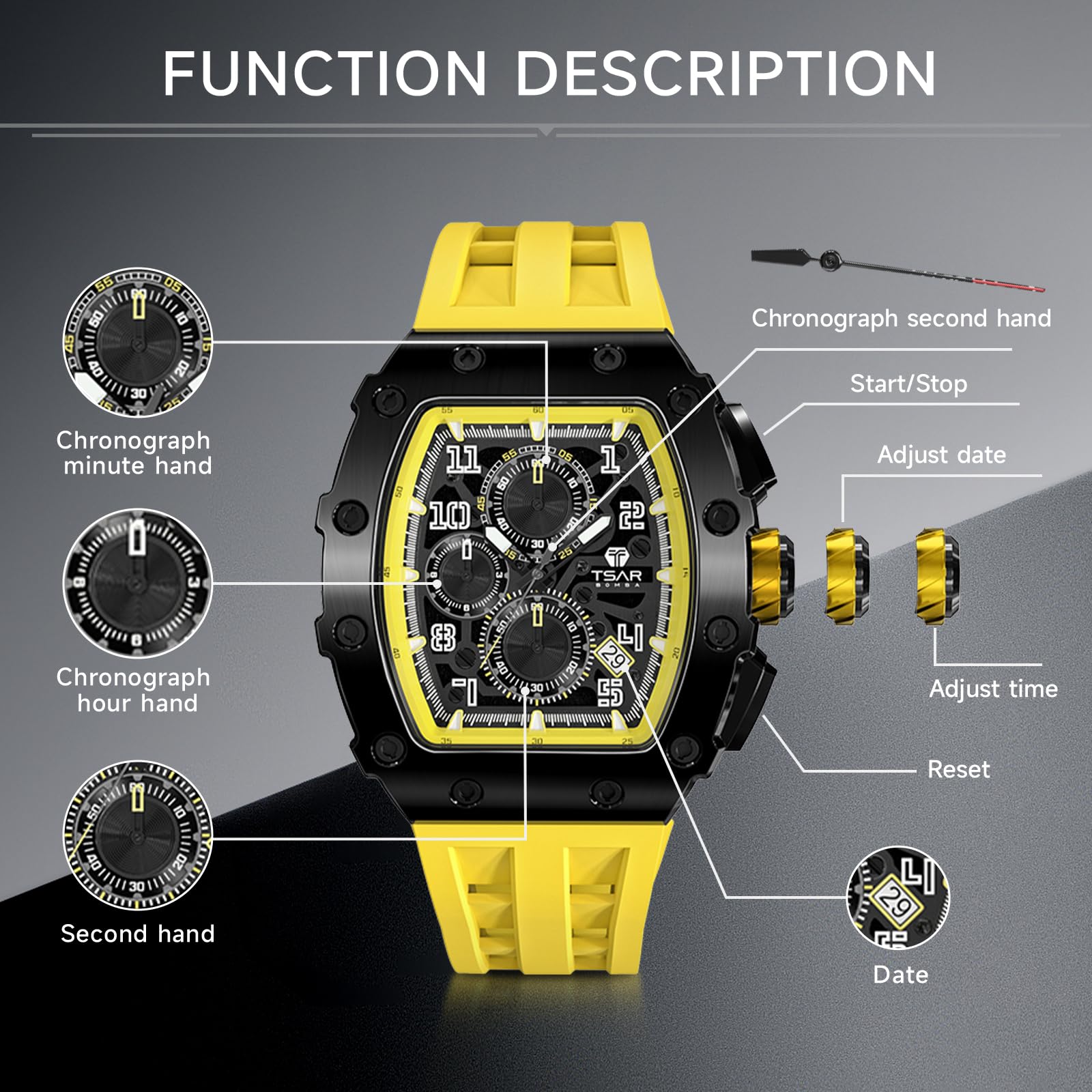 TSAR BOMBA Men's Luxury Chronograph Watch - 50M Waterproof Stainless Steel Case with Sapphire Glass, Date Function & Japanese Quartz Movement - Fashionable Gift for Men | Perfect for Business, Formal Events & Everyday Wear