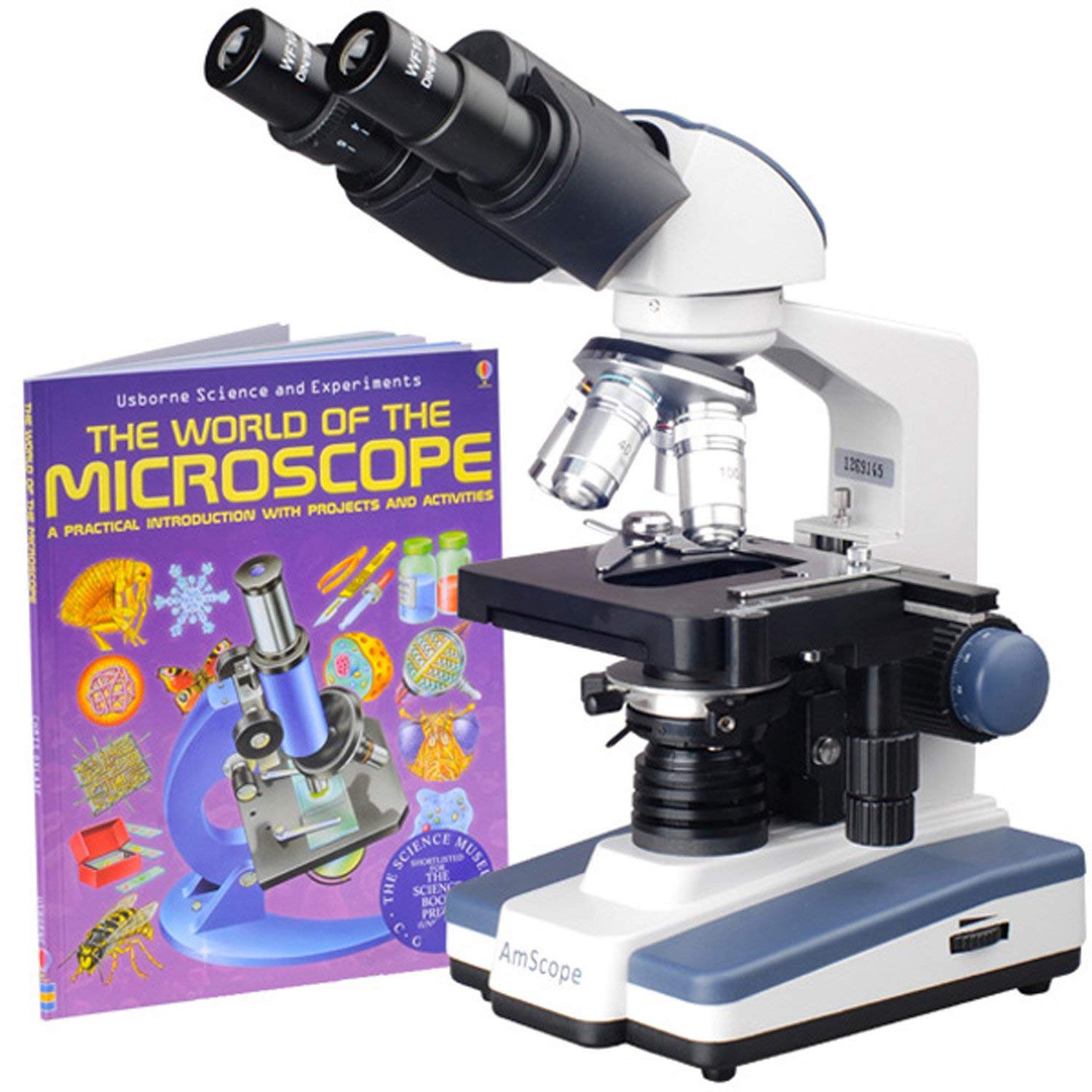 AmScope B120C-WM Siedentopf Binocular Compound Microscope with 40X-2500X Magnification | Brightfield LED Illumination & Abbe Condenser | Double-Layer Mechanical Stage | Includes Instruction Book | Ideal for Lab Research, Classroom Education & Biological Studies