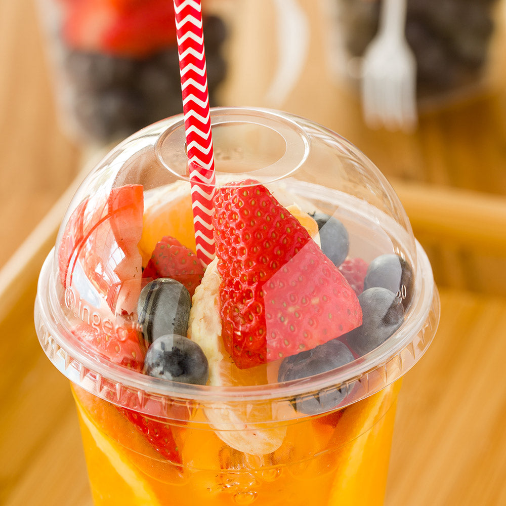 Eco-Friendly Round Clear PLA Plastic Drinking Cups with Dome Lids - Compostable, 3.75