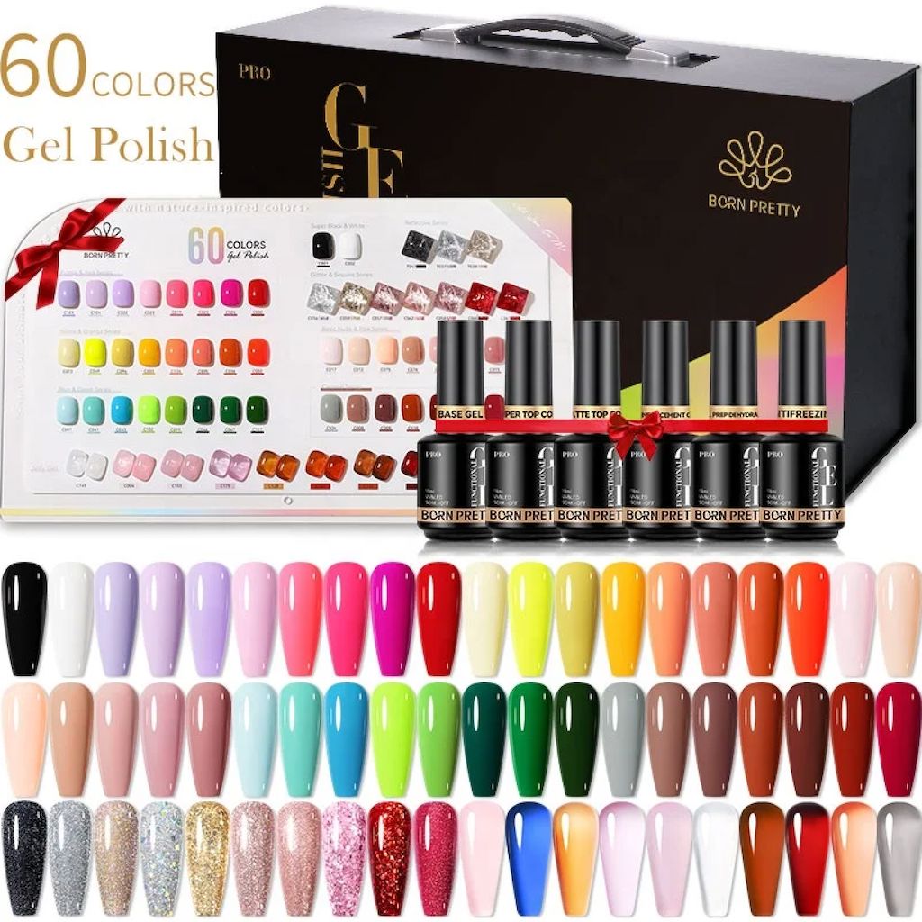 Born Pretty Pro 60 Colors Gel Nail Polish Kit - Long Lasting Soak Off UV LED Nail Art Set for Salon & Home Manicure - Perfect for Nail Art, French Tips & DIY Nail Designs