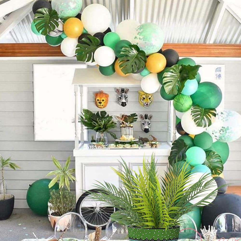 2 Pack Artificial Palm Tree Leaves - Tropical Faux Palm Frond Plants for Home Decor, Kitchen, Party, Wedding Arrangements - Perfect for Indoor Greenery and Event Decor, Green