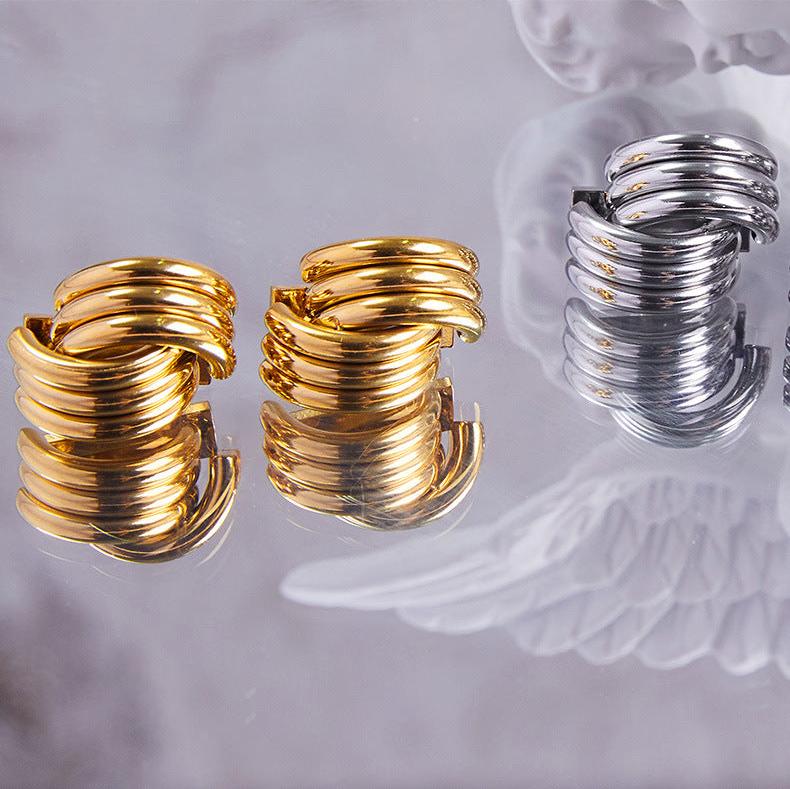 14K Gold Ribbed Triple Open Hoop Earrings for Women - Trendy Stud Earrings for Everyday Wear | Perfect for Work, Date Night & Special Occasions | F1545