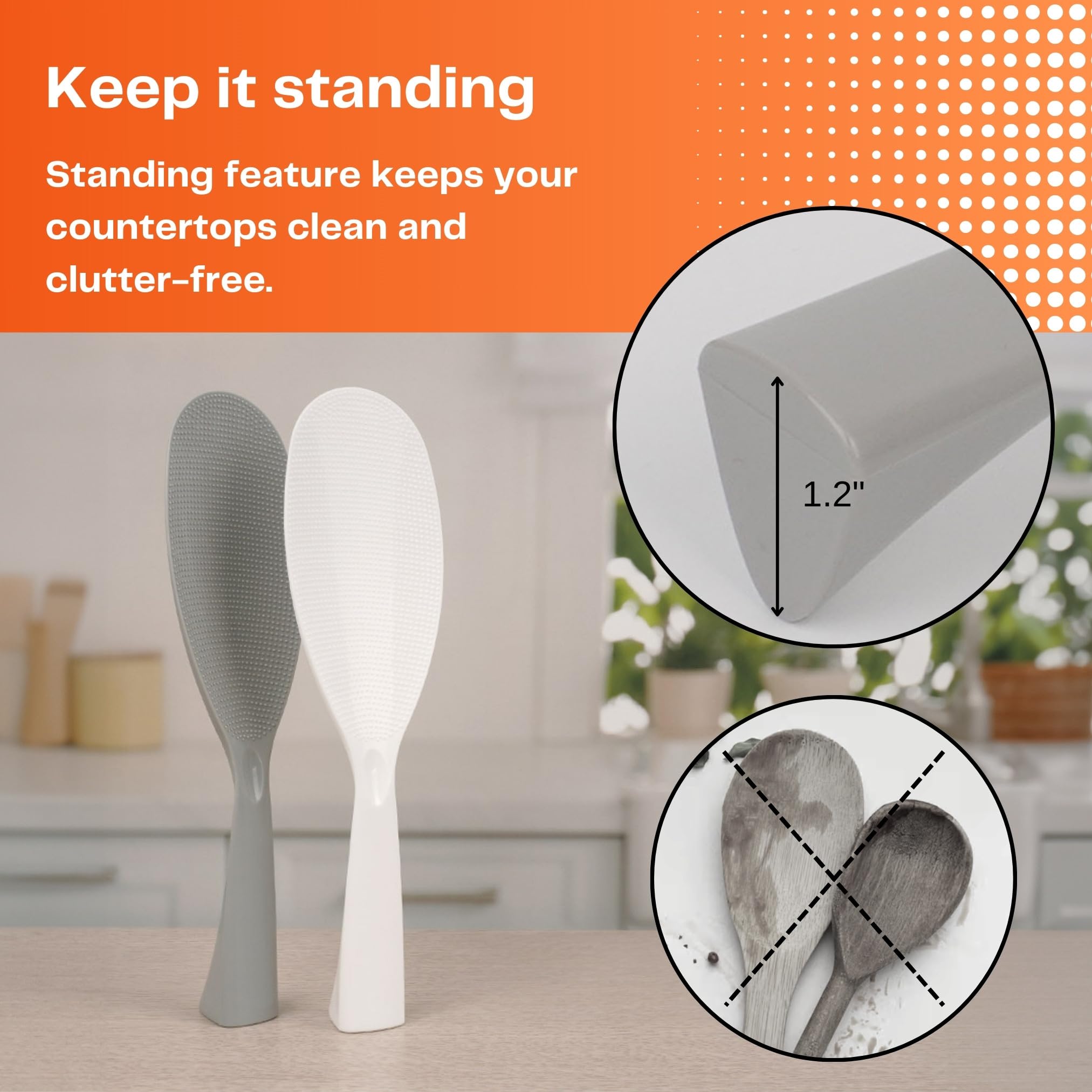Extra Long Rice Paddle Spoon - Non-Stick Heat Resistant Kitchen Tool for Rice Cooker, Cooking & Serving - Made in Korea (Gray) - Perfect for Asian Cuisine, Meal Prep & Family Dining