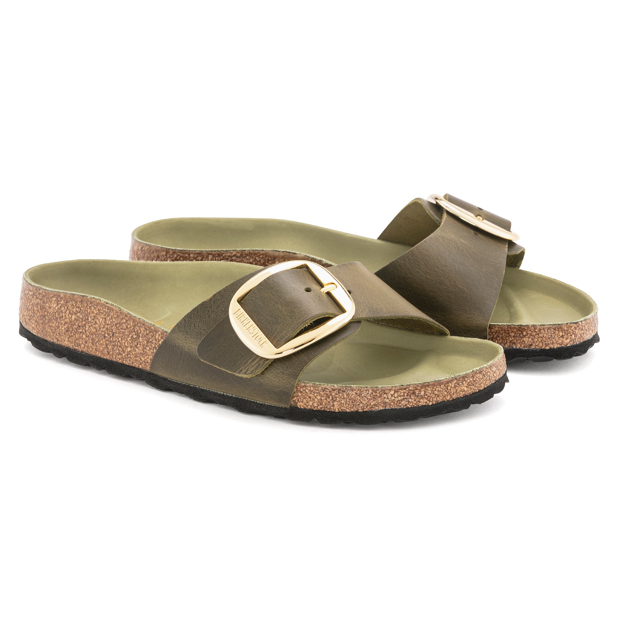 Birkenstock Women's Madrid Big Buckle Sandals - Oiled Leather in Olive Green | Comfortable & Stylish for Summer, Travel & Casual Wear