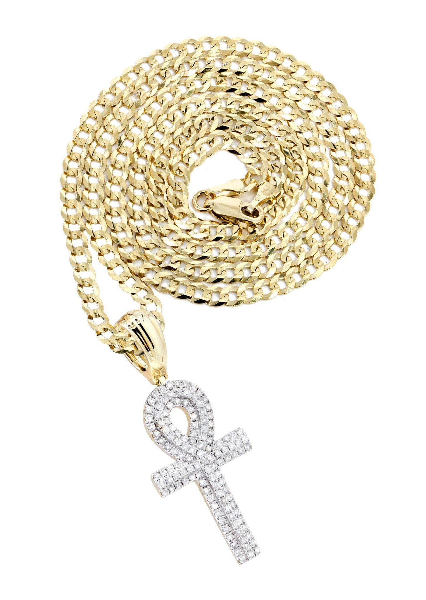 14K Yellow Gold Ankh Diamond Necklace - 0.66 Carats Diamond Pendant for Women | Egyptian Cross Jewelry Gift for Her | Perfect for Birthday, Anniversary & Spiritual Occasions