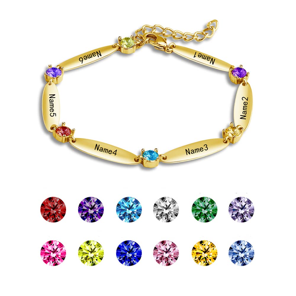 Personalized Mothers Bracelets with 6 Birthstones & Name Engraving - Adjustable Bangle Bracelet for Women, Family Jewelry Gift for Thanksgiving, Christmas, Wedding & Birthday - Perfect for Special Occasions & Everyday Wear
