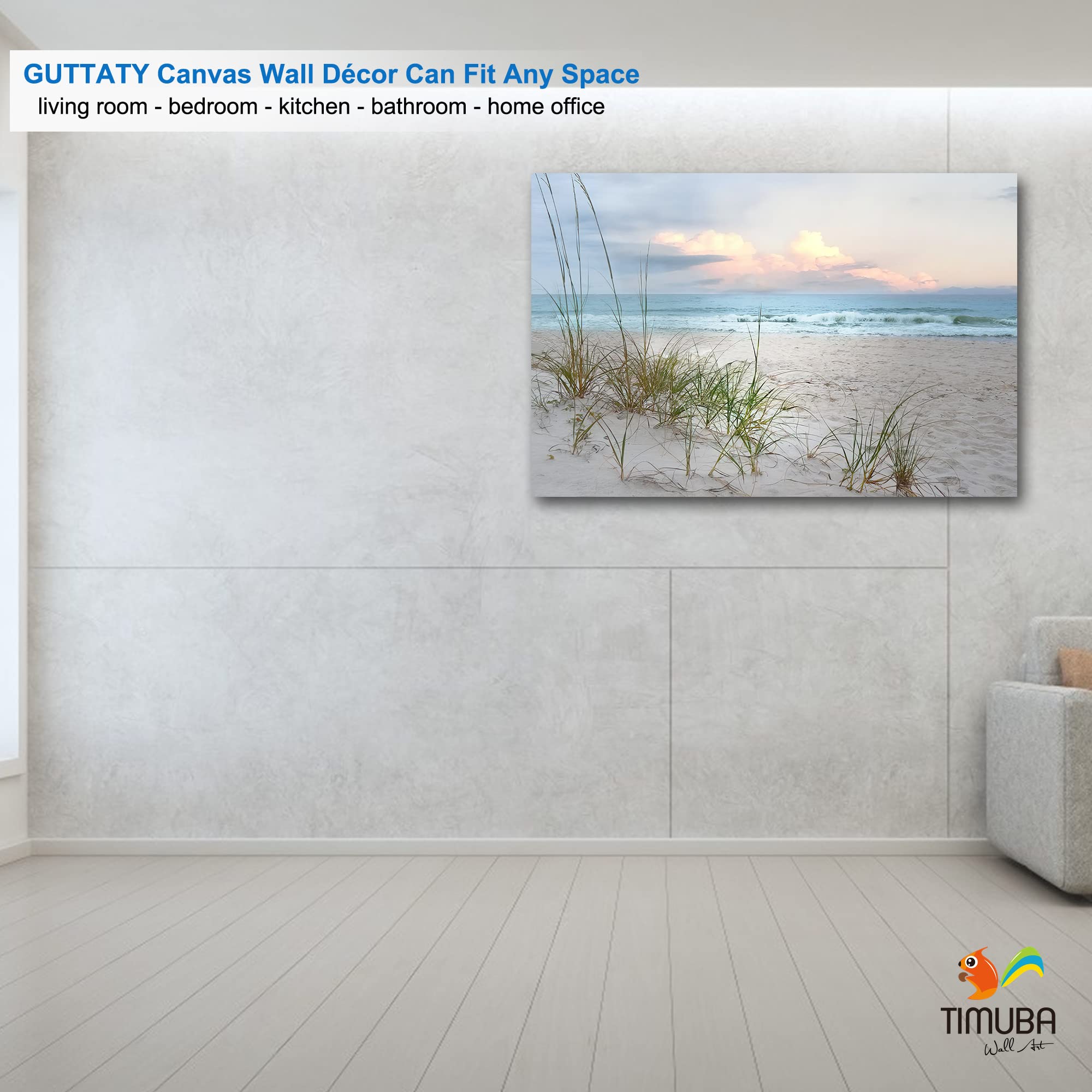 TIMUBA Beach Canvas Wall Art - 32x48 Inch Coastal Landscape Painting for Living Room & Bathroom Decor | Ocean Scenery Wall Art for Home & Office Decoration | Perfect for Beach House, Vacation Rental & Coastal Themed Spaces