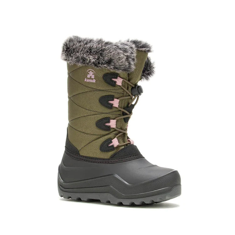 Kamik Dark Olive Snowangel Youth Boots - Waterproof Winter Boots for Kids, Girls & Boys - Perfect for Snow Play, Hiking & Outdoor Adventures