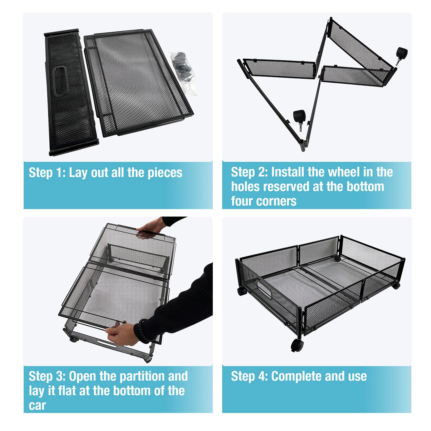 Under Bed Storage with Wheels - Large Foldable Metal Space-Saving Organizer for Shoes, Clothes & Bedroom Items (2-Pack, Black) | Perfect for Small Spaces, Dorm Rooms & Apartment Storage Solutions