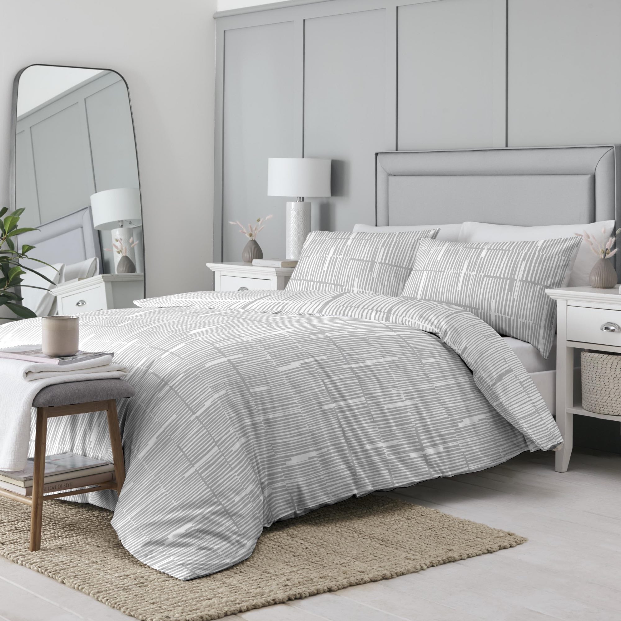 Eco-Friendly Drift Home Linear Striped Duvet Cover Set - Grey | Soft Recycled Cotton Bedding | Perfect for Modern & Sustainable Bedrooms