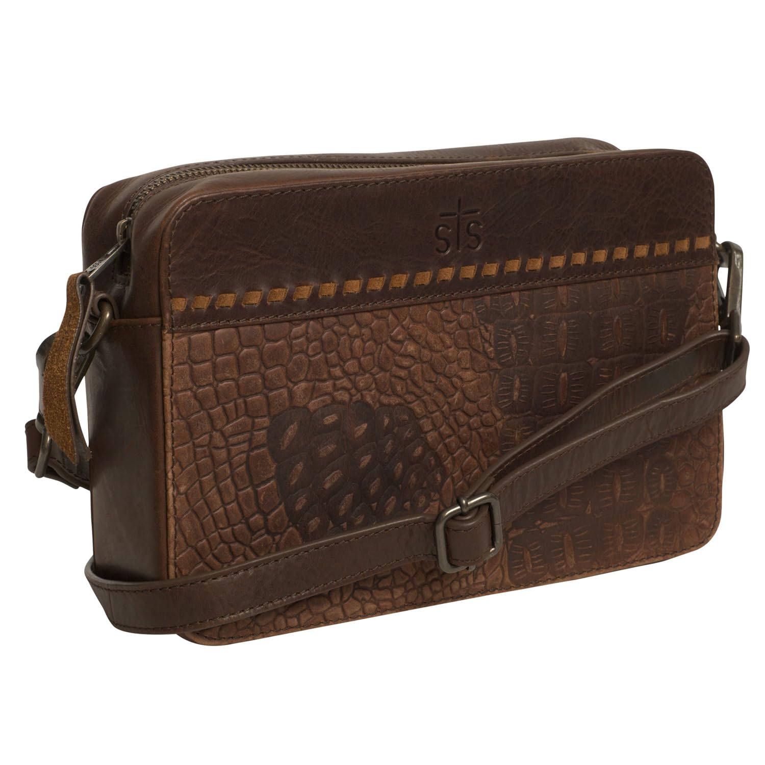 STS Ranchwear Women's Catalina Croc Chestnut Leather Crossbody Bag - Stylish Western Handbag for Everyday Use, Travel & Country Events