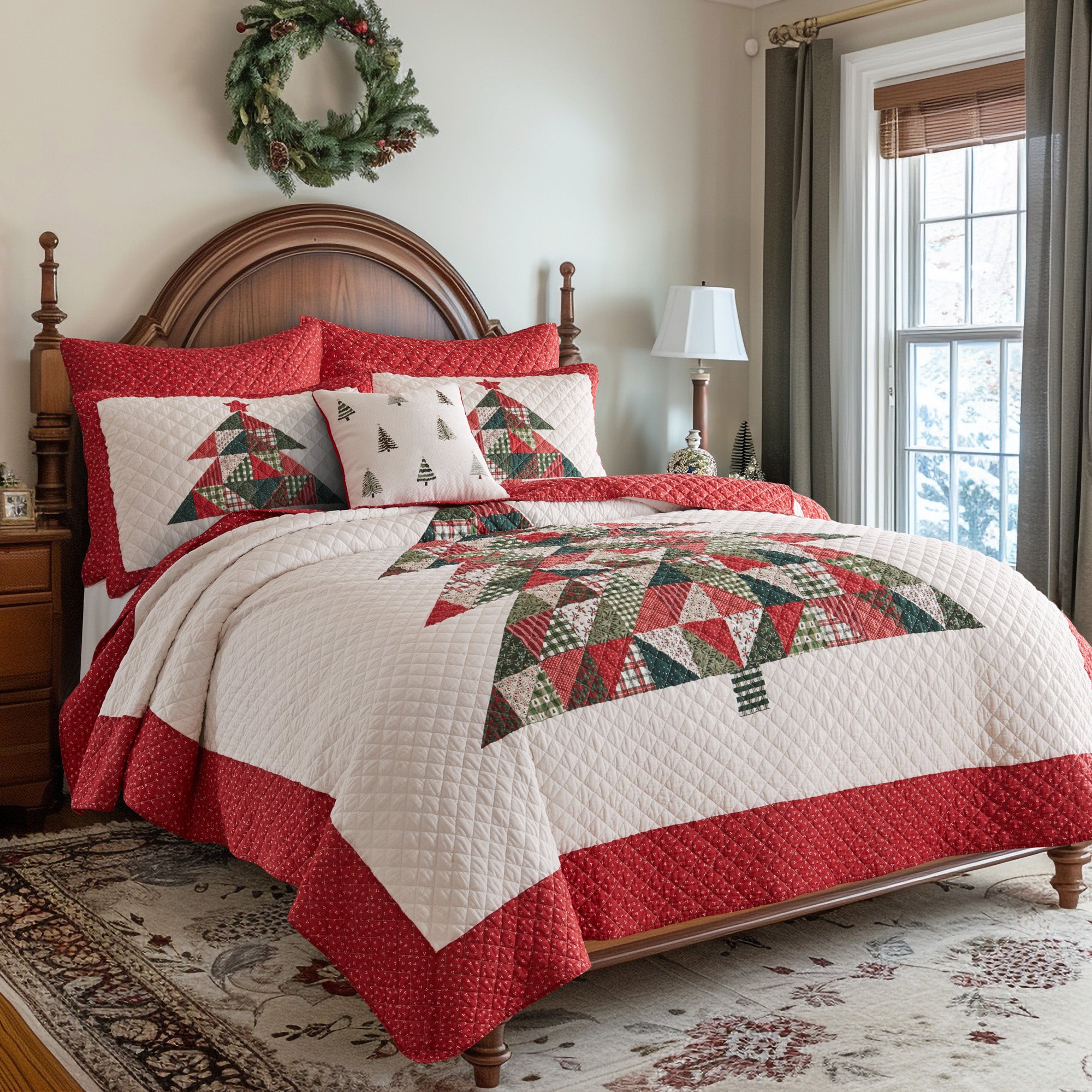 Patchwork Pine Euro Sham Set of 2 - Premium Decorative Pillow Covers for Bedroom, Living Room & Guest Room Decor