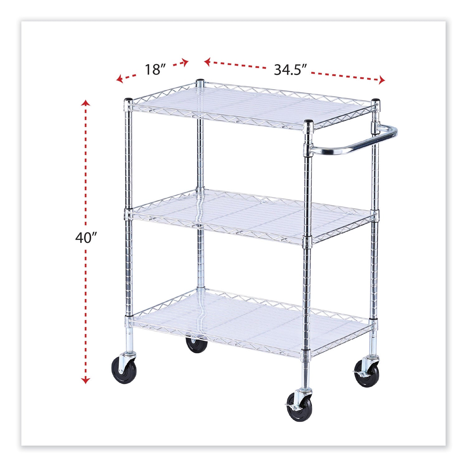 Alera® 3-Shelf Wire Utility Cart with Removable Liners - Heavy Duty Metal Shelving Unit, 600 lb Capacity, 34.21