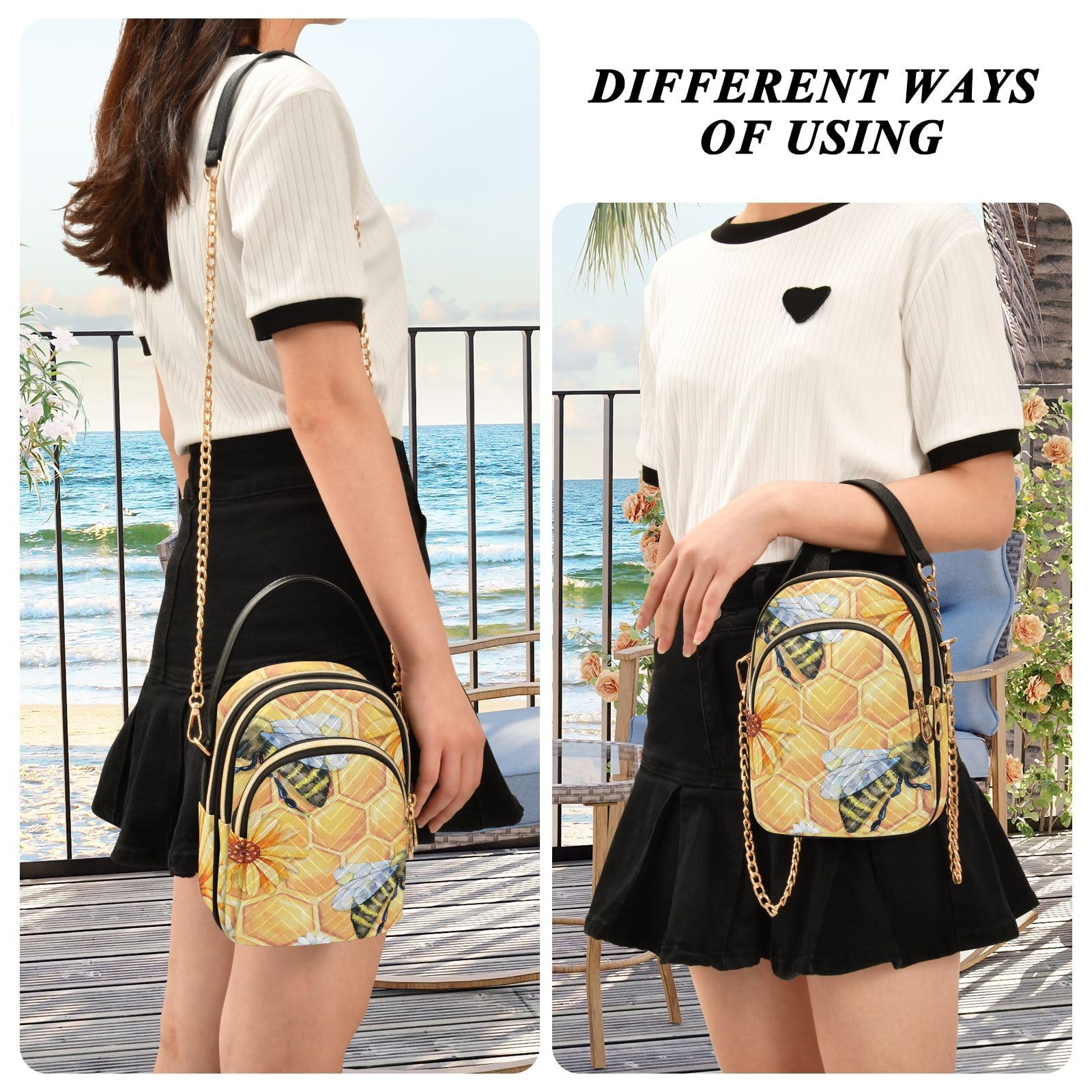 Trendy Women's Small Crossbody Bag - Bee Wasp Bumblebee Honey Field Chamomile Design Sling Purse for Travel & Daily Use | Fashionable Satchel Handbag for Women