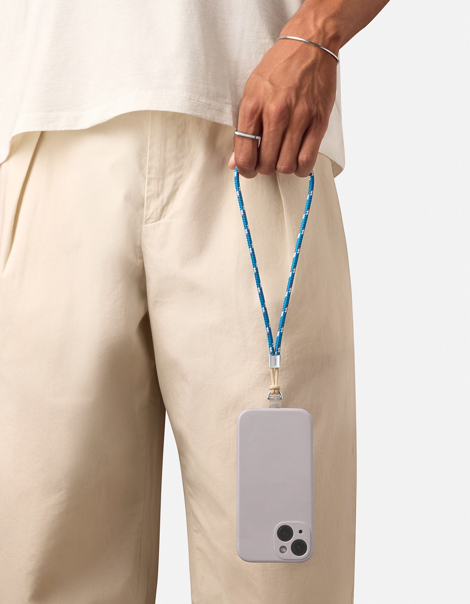 Sterling Silver & Blue Rope Phone Strap - Secure & Stylish Phone Lanyard for iPhone, Samsung & Smartphones - Perfect for Travel, Work & Outdoor Activities