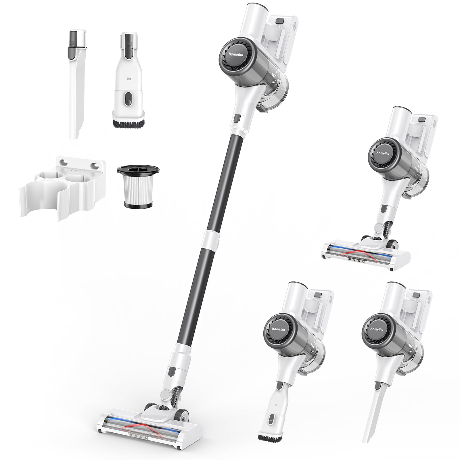 Homeika Cordless Vacuum Cleaner - 28KPa Powerful Suction, 380W Brushless Motor, 8-in-1 Lightweight Stick Vacuum with 50 Min Runtime & Detachable Battery - Ideal for Pet Hair, Carpet Cleaning & Home Use (White)