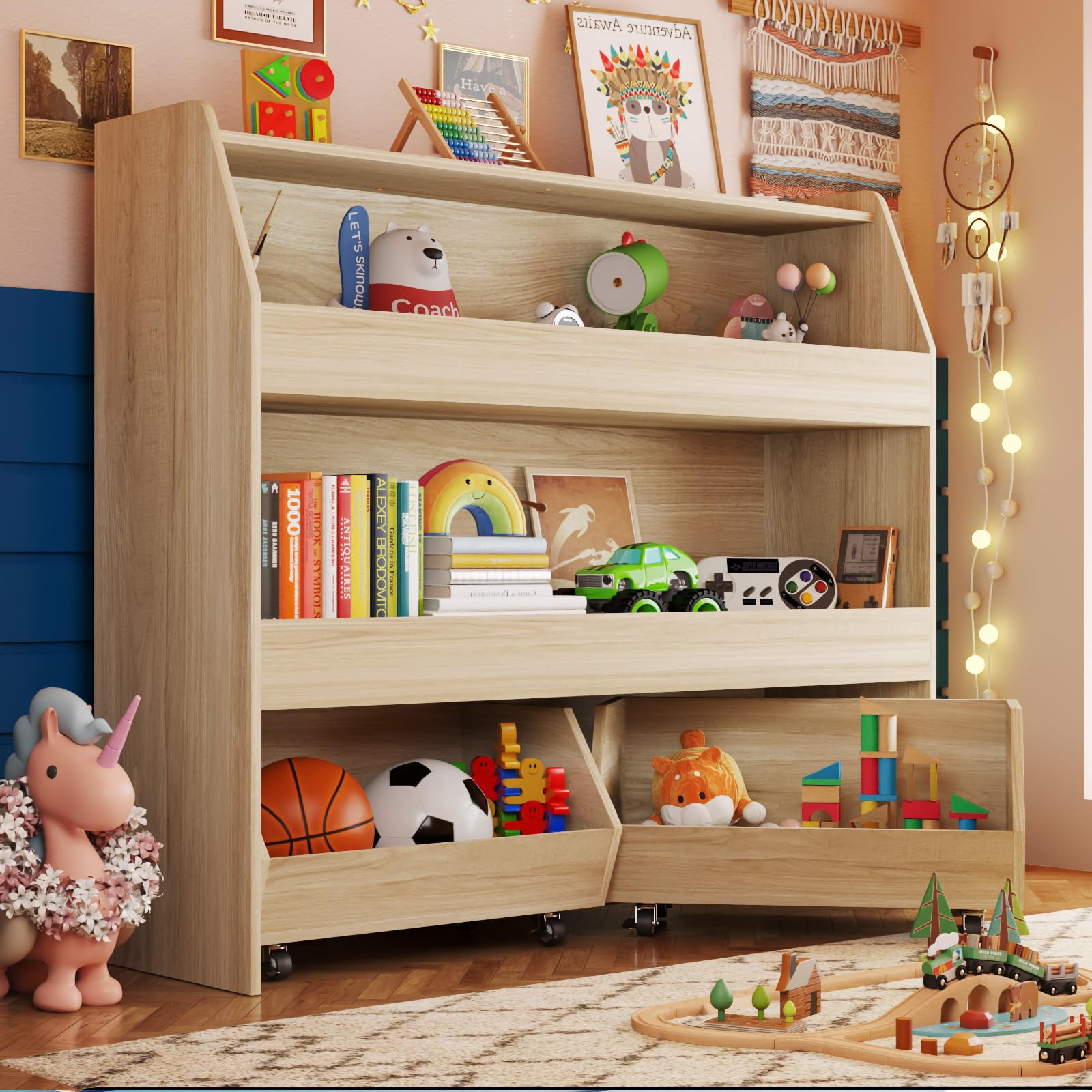 COZPAW 3-Tier Wooden Toy Storage Organizer with Removable Drawers - Kids Bookshelf & Toy Cabinet for Bedroom, Nursery, Living Room - Perfect for Organizing Toys, Books & Kids' Room Decor