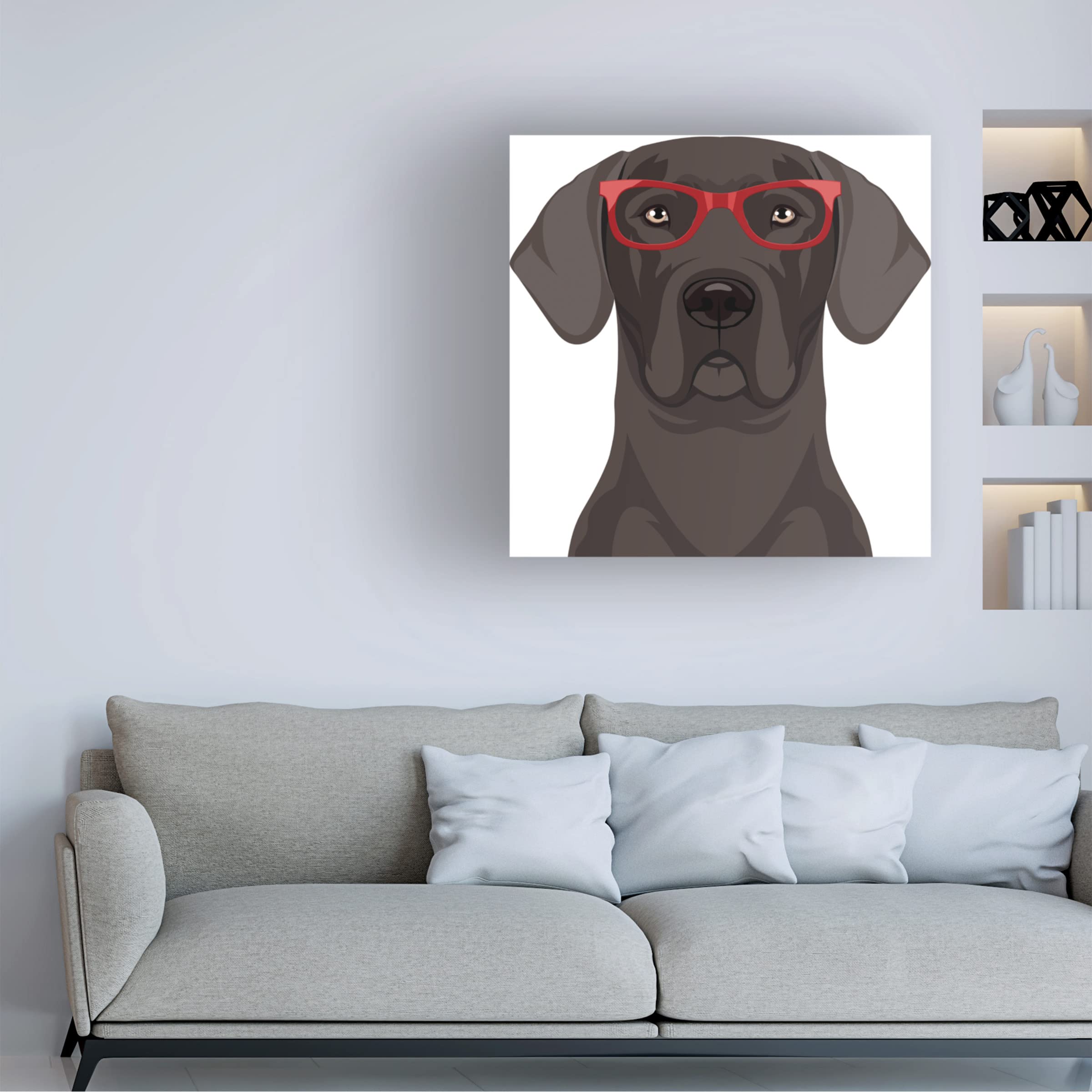 Trademark Fine Art 'Great Dane Wearing Hipster Glasses' Canvas Wall Art Print - Modern Pet Portrait Decor for Living Room, Bedroom & Office