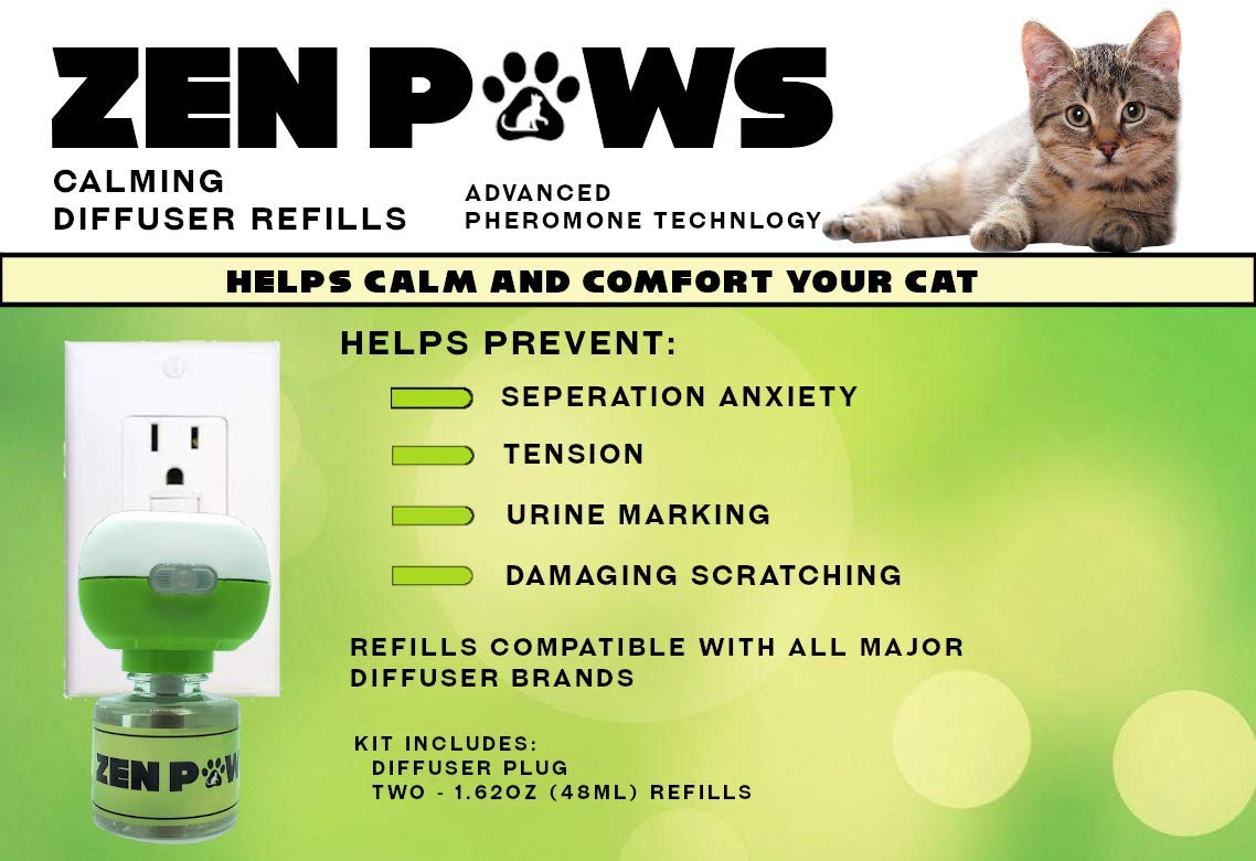 Zenpaws Cat Calming Pheromone Diffuser - 60 Day Starter Kit for Stress Relief in Cats | Reduces Anxiety During Travel, Vet Visits & Stops Spraying/Scratching | Perfect for Multi-Cat Homes & Moving Stress