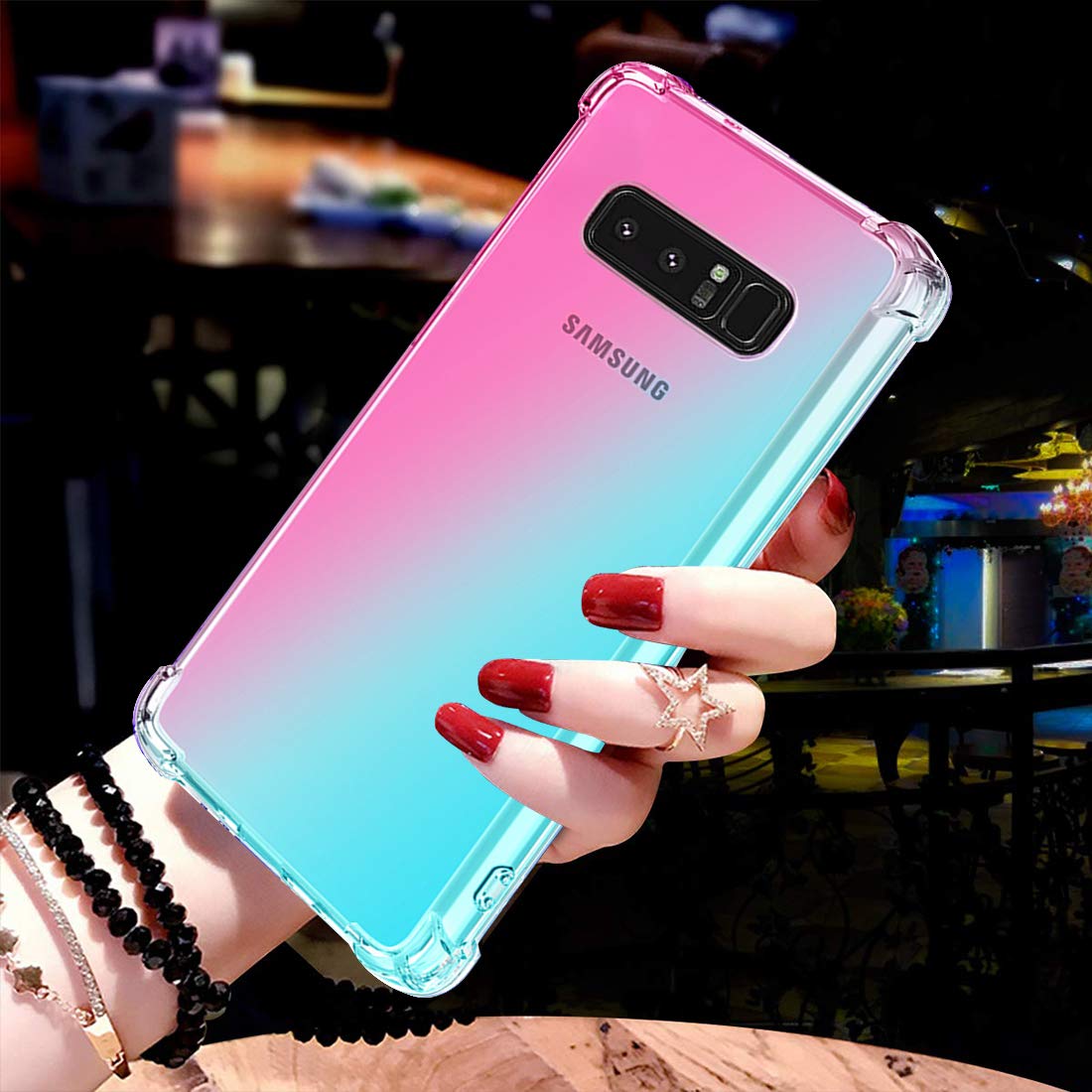 Samsung Galaxy Note 8 Case - Clear Gradient Slim Flexible TPU Cover with Shockproof & Anti-Scratch Protection - Cute Pink/Green Design - Perfect for Everyday Use, Work & Travel