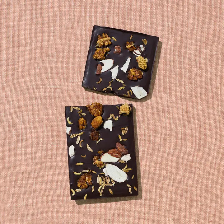 Organic Mulberry Fennel Dark Chocolate with Natural Date Sweetener - Healthy Vegan Snack for Dessert, Gifts & Relaxation Moments