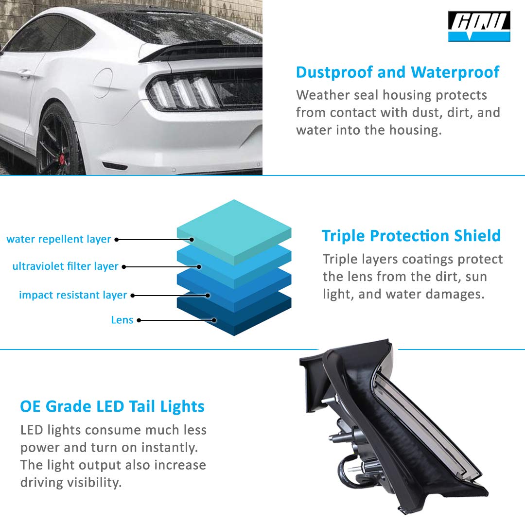 CPW Euro Style LED Tail Lights for 2015-2022 Ford Mustang | Sequential Turn Signal | Plug & Play Installation | Clear Lens | Perfect for Night Driving & Car Customization