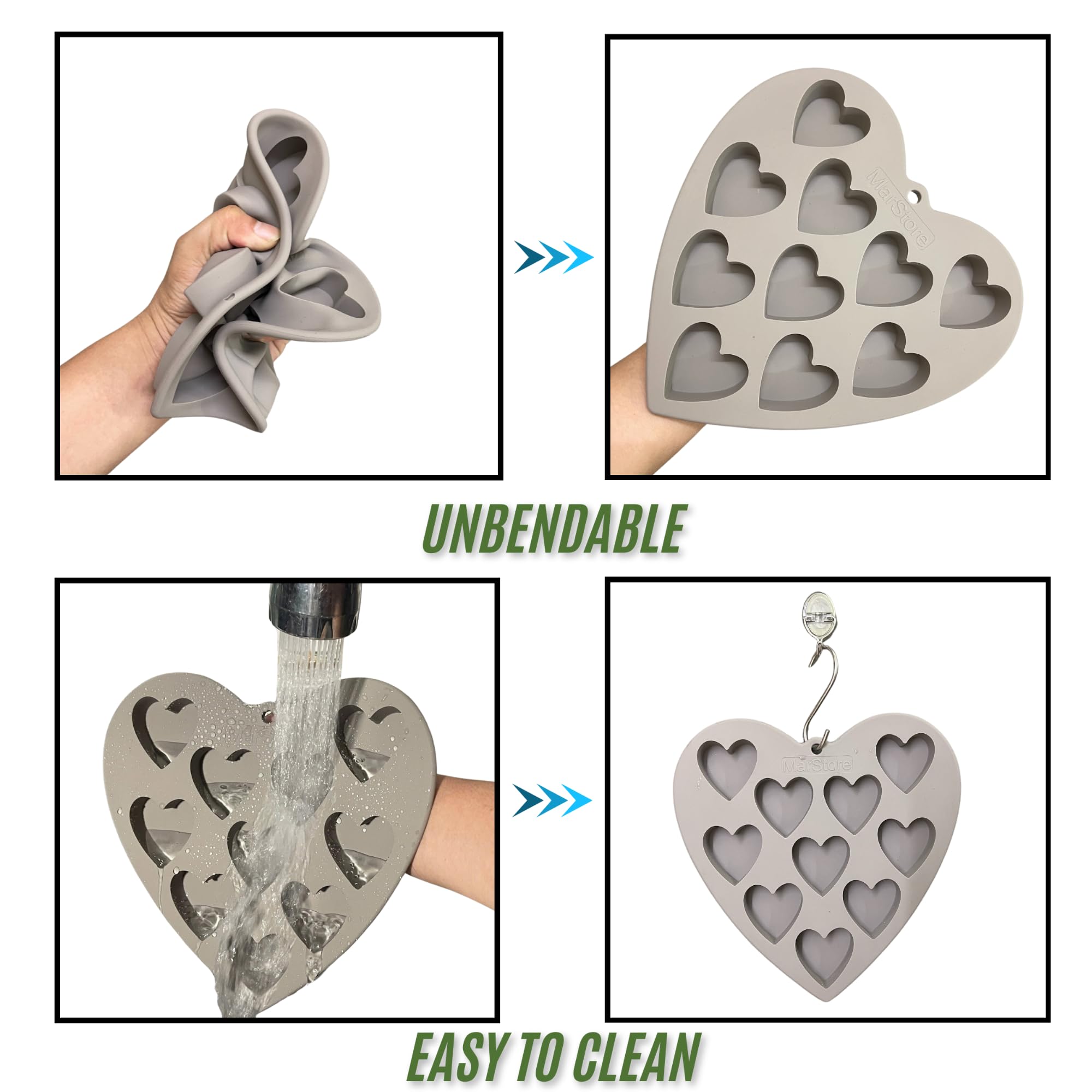 Heart Shaped Silicone Cake Pans - 10 Cavity Large 2 Inch Baking Molds for Valentine's Day, Chocolate, Ice Cubes & Candy Making - Perfect for DIY Desserts, Party Treats & Romantic Gifts