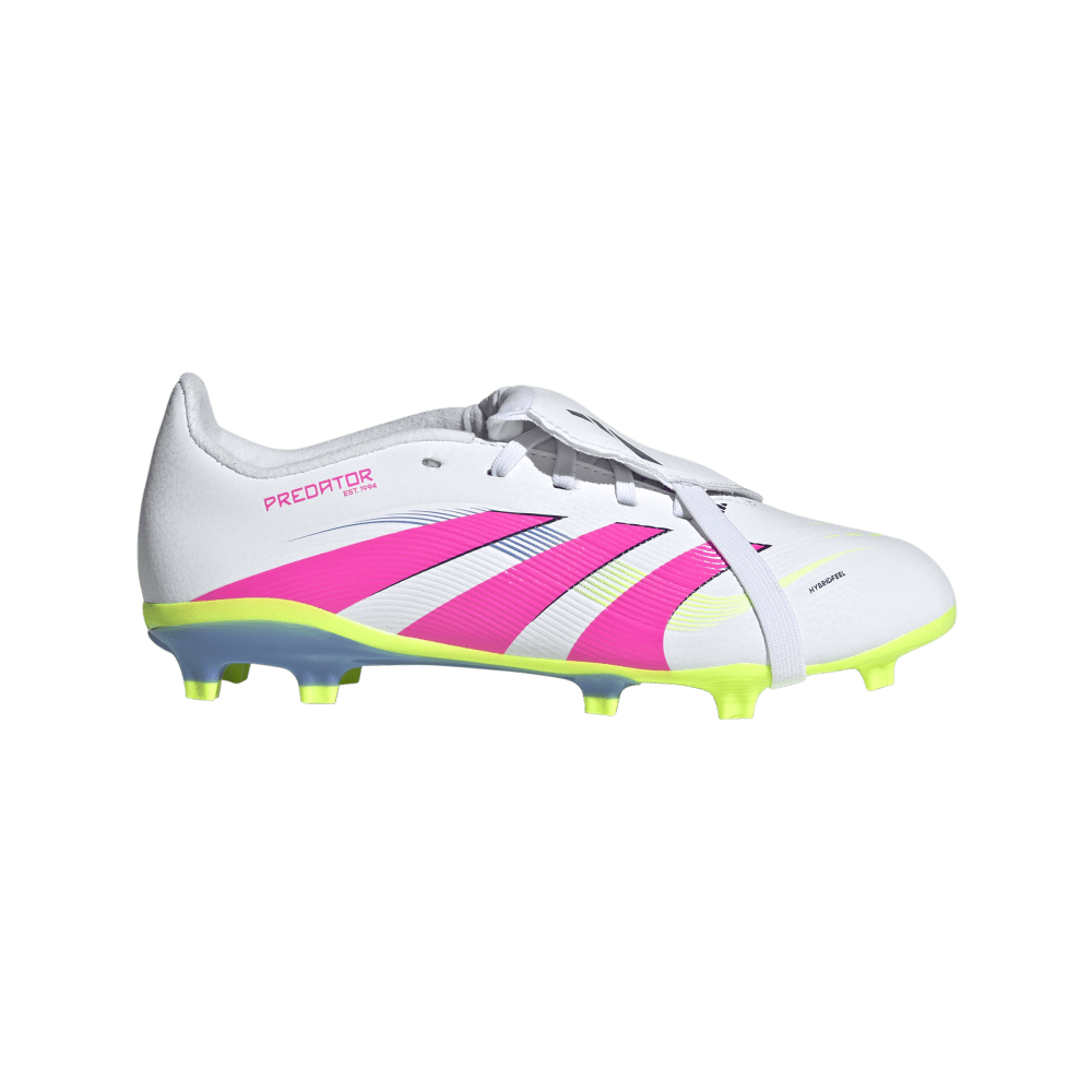 Adidas Predator League FG Junior Football Boots for Kids - White/Lucid Pink/Lucid Lemon - Fold Over Tongue Design for Comfort - Perfect for Youth Soccer Training & Matches