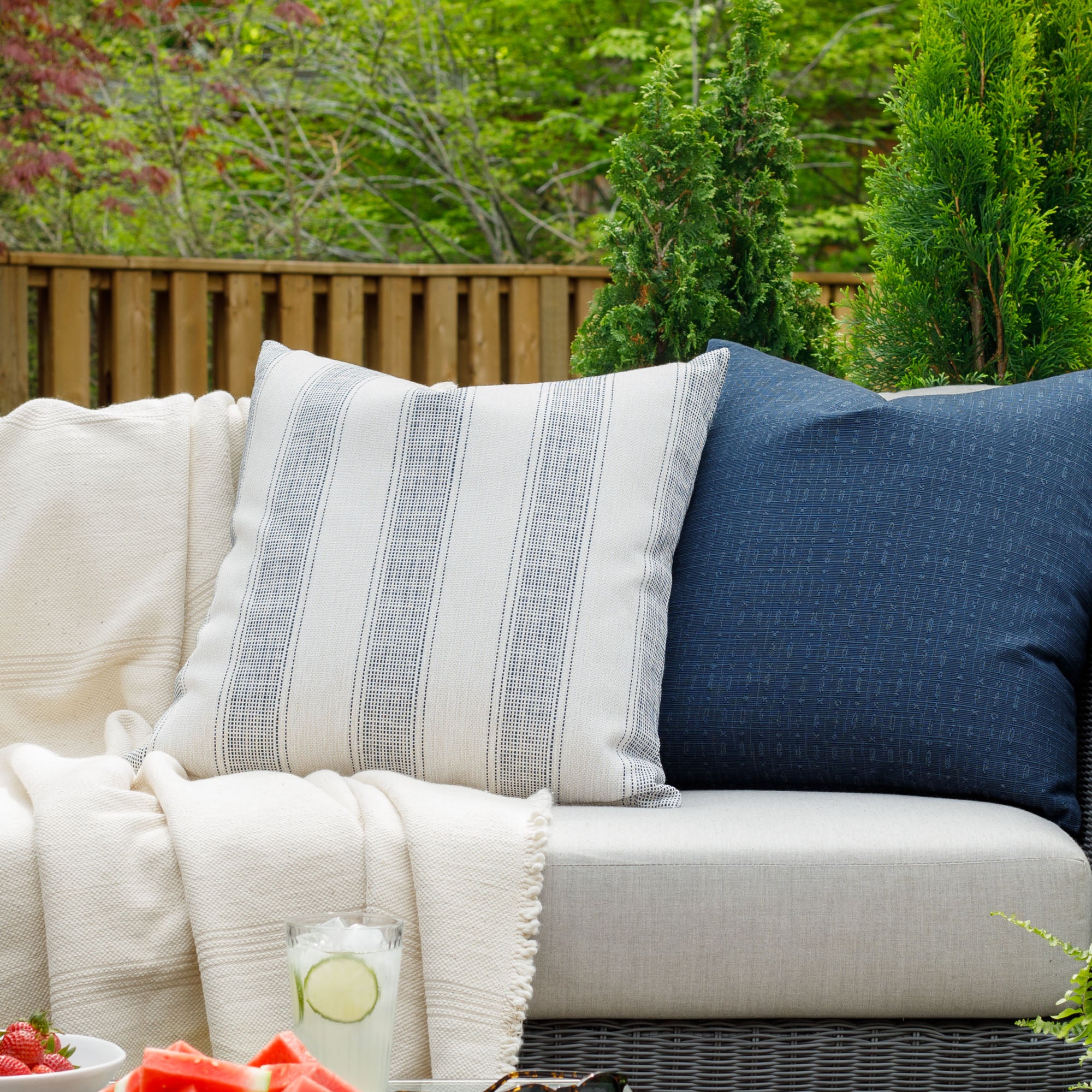Revitalize 22x22 Outdoor Pillow in Denim Blue - Waterproof Patio Cushion for Garden, Poolside & Porch Decor