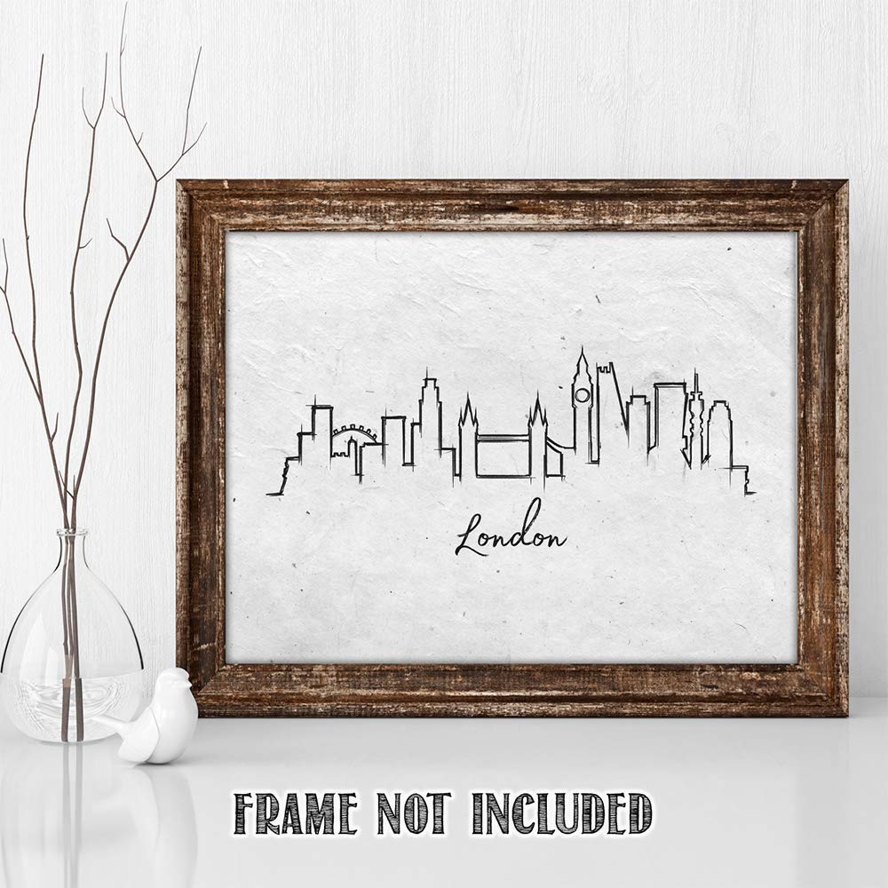 London Skyline Wall Art Print - 11x14 Unframed Black & White Line Drawing - Perfect Home & Office Decor - Unique Gift for Friends, Family, Travel Lovers & Cityscape Enthusiasts