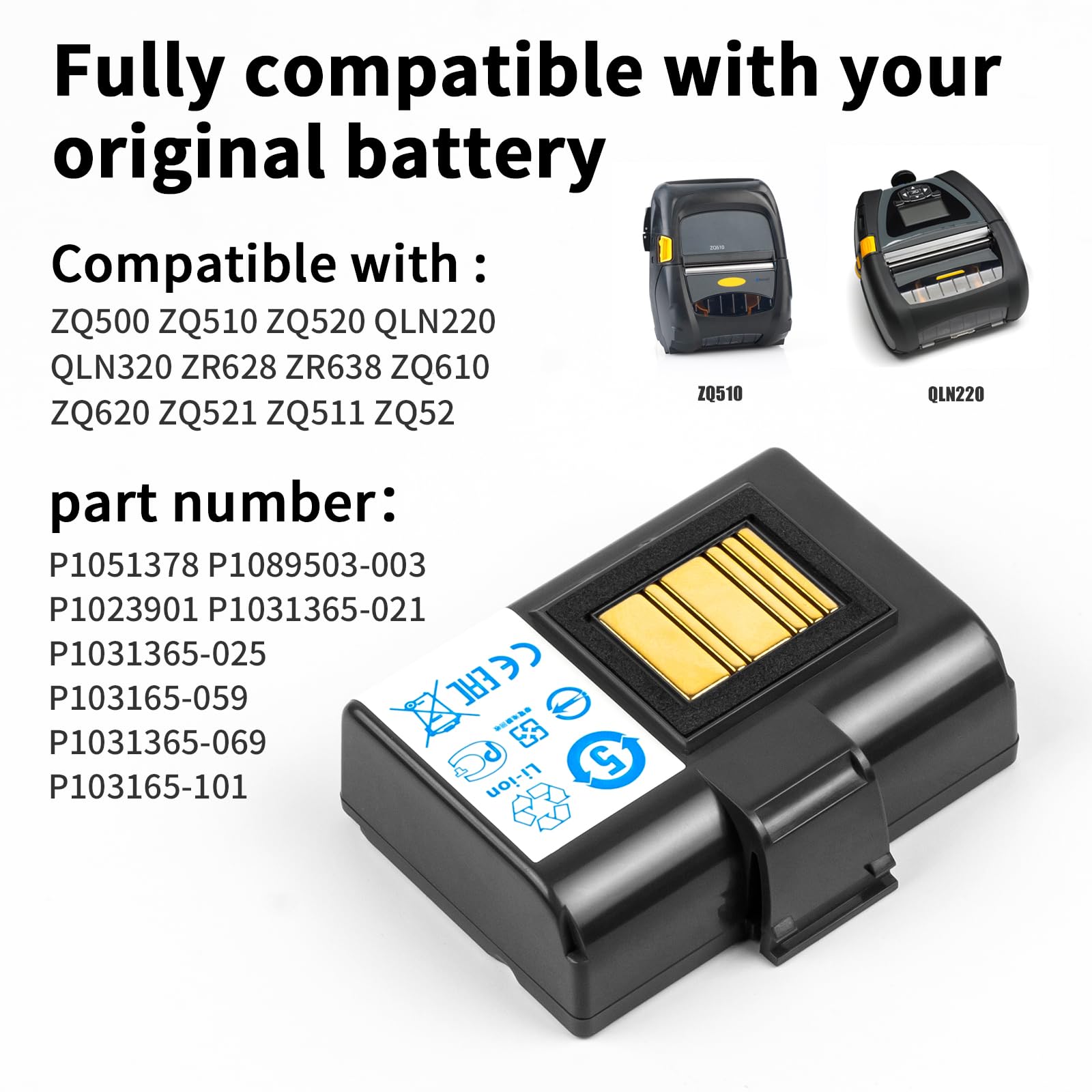 Zebra Printer Battery 3400mAh - 10PCS for ZR638/QLN320/Q520 Series - Power for Mobile Printing