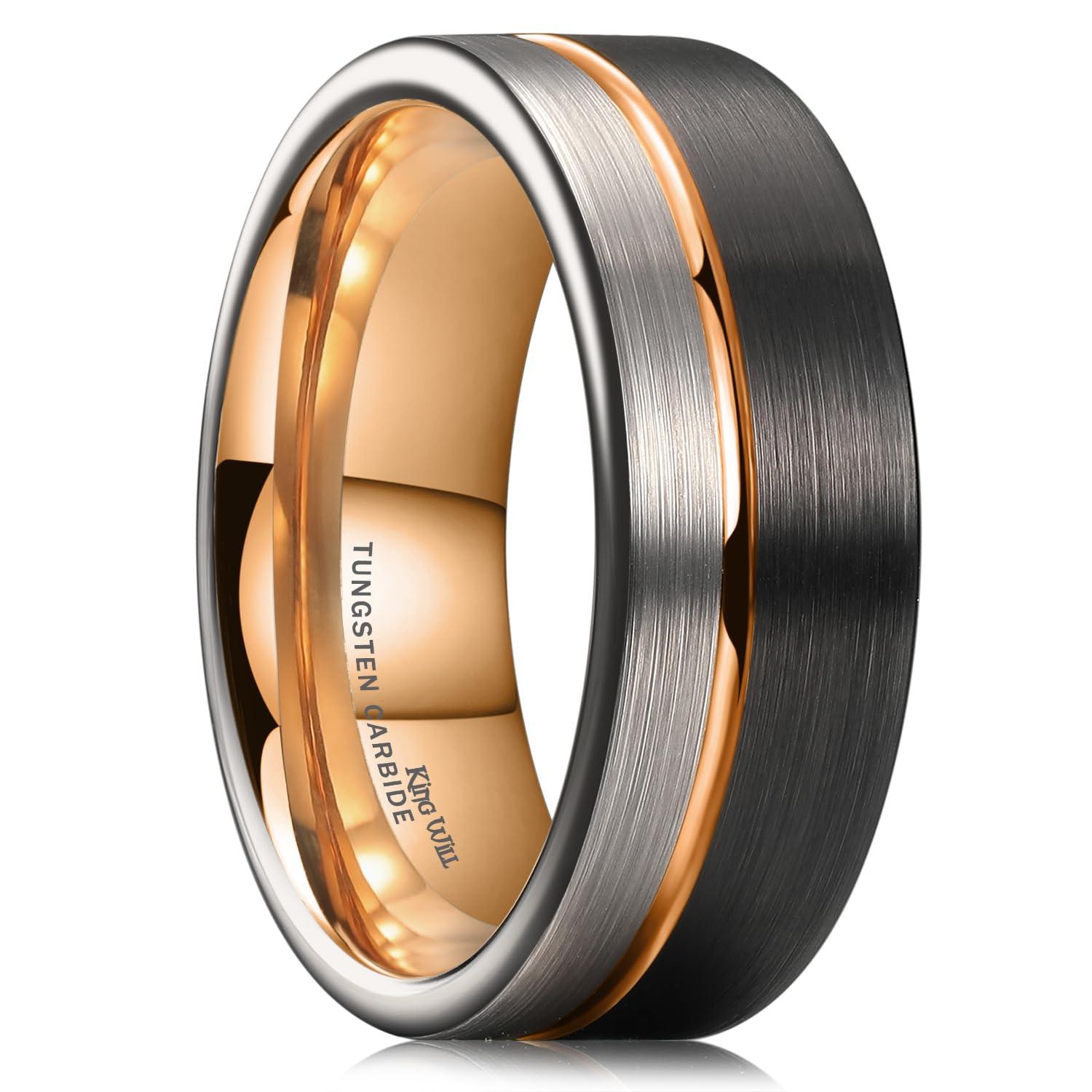 King Will LOOP Mens & Women's Tungsten Carbide Wedding Band Ring - 6mm/8mm Comfort Fit, Black/Silver/Blue/Brushed Gold with Groove Design - Perfect for Anniversaries, Engagements & Everyday Wear