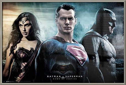 Batman vs Superman Dawn of Justice Framed Movie Poster - 36x24 Inch DC Comics Wall Art (Batman, Superman & Wonder Woman) - Perfect for Home Theater, Man Cave, or Superhero Fan Gift