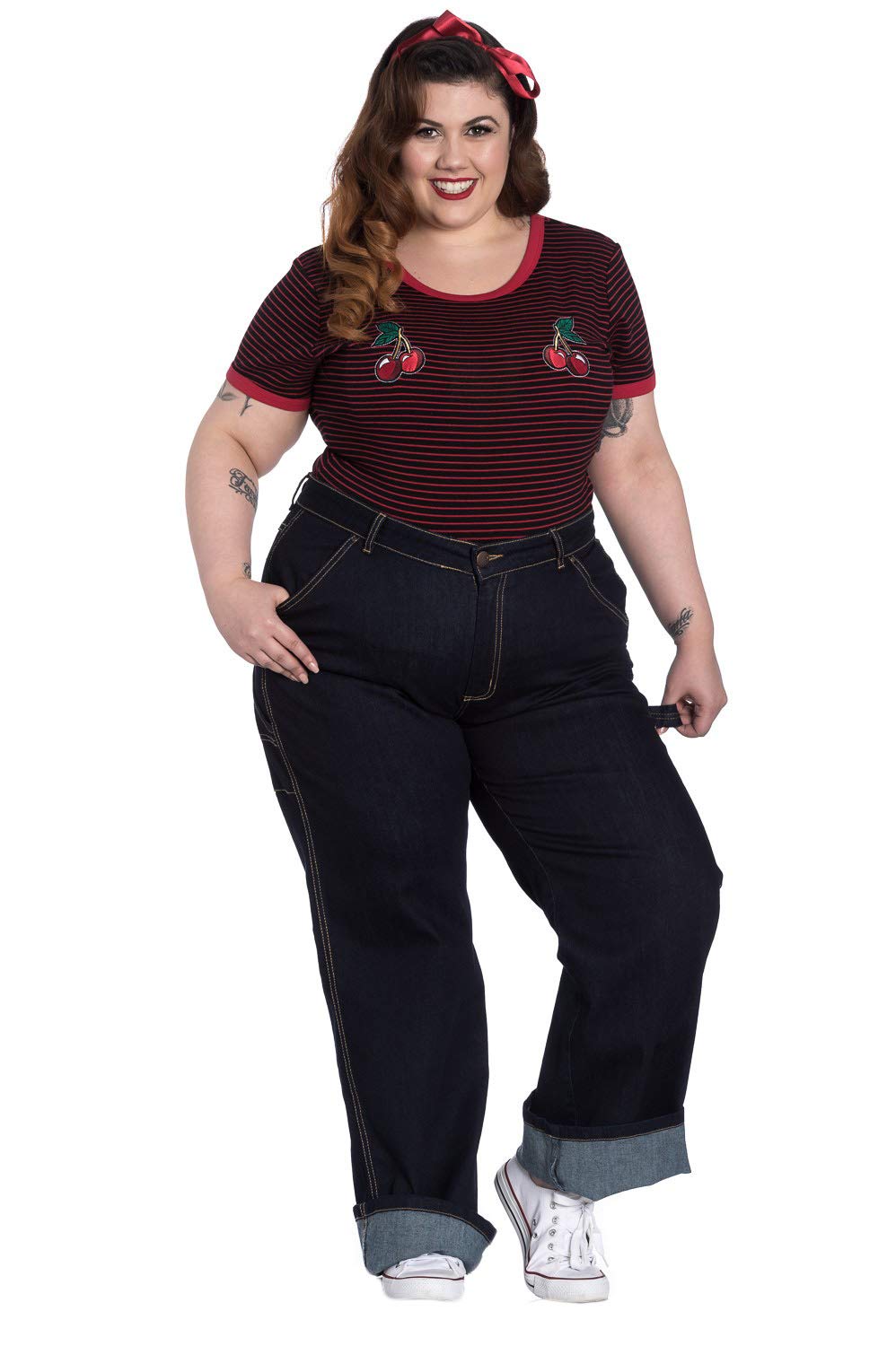 Hell Bunny Carpenter Denim Jeans - 1940s 1950s Vintage Retro High Waisted Rockabilly Pants for Women - Perfect for Pinup, Swing Dance & Vintage Fashion Outfits