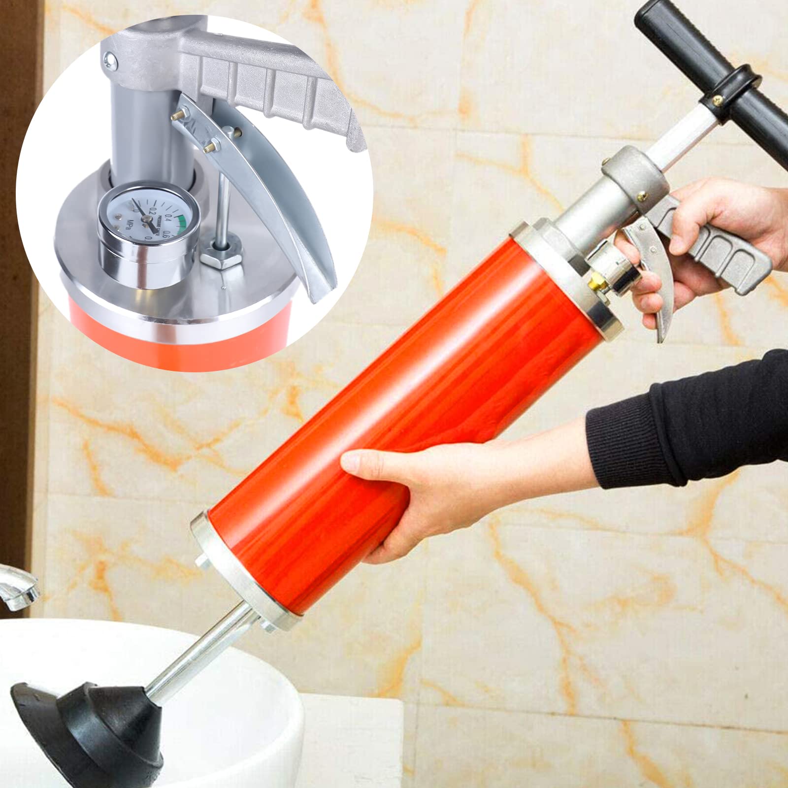 Powerful Pneumatic Toilet Plunger Drain Unblocker - Heavy Duty Pipe Cleaning Kit for Clogged Toilet, Kitchen Sink, Bathroom & Floor Drain - Fast Unclogging Solution for Home, RV & Commercial Use