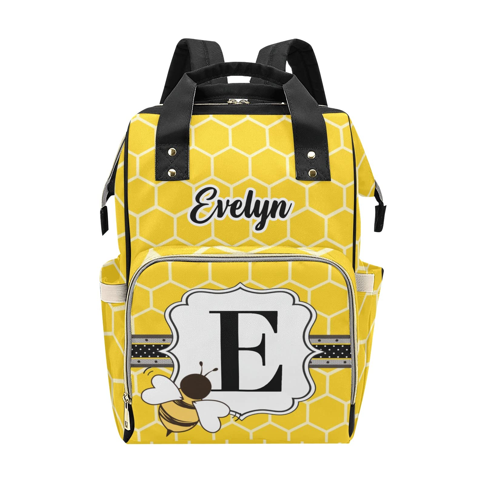 Custom Honeycomb Bee Diaper Bag Backpack & Tote - Personalized Baby Shower Gift for Moms - Perfect for Travel, Daycare & On-the-Go Parenting