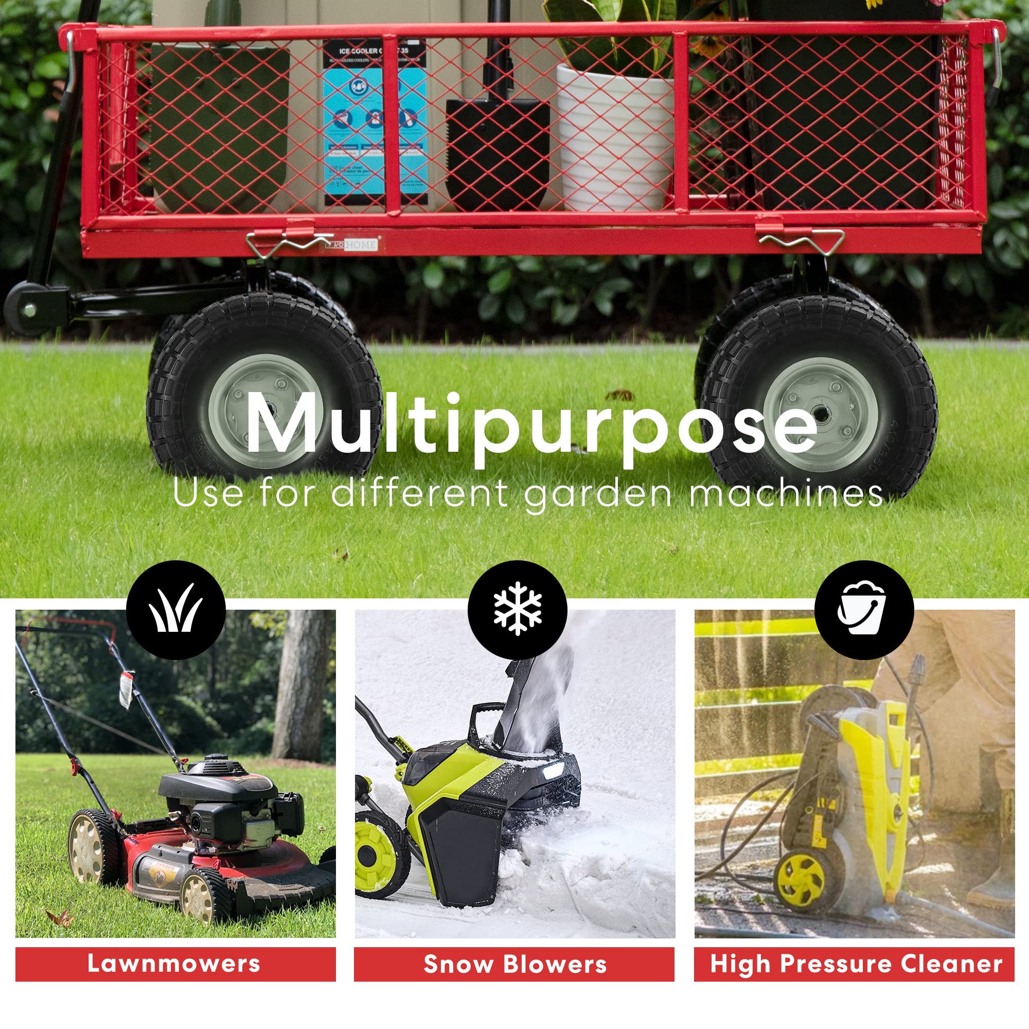 VIVOHOME 4.10/3.50-4 Heavy Duty Polyurethane Solid Wheels - 4 Pack Replacement Tires for Garden Utility Wagon, Snowblower, Lawn Mower, Wheelbarrow & Trolley - Perfect for Outdoor Yard Work, Landscaping & Snow Removal