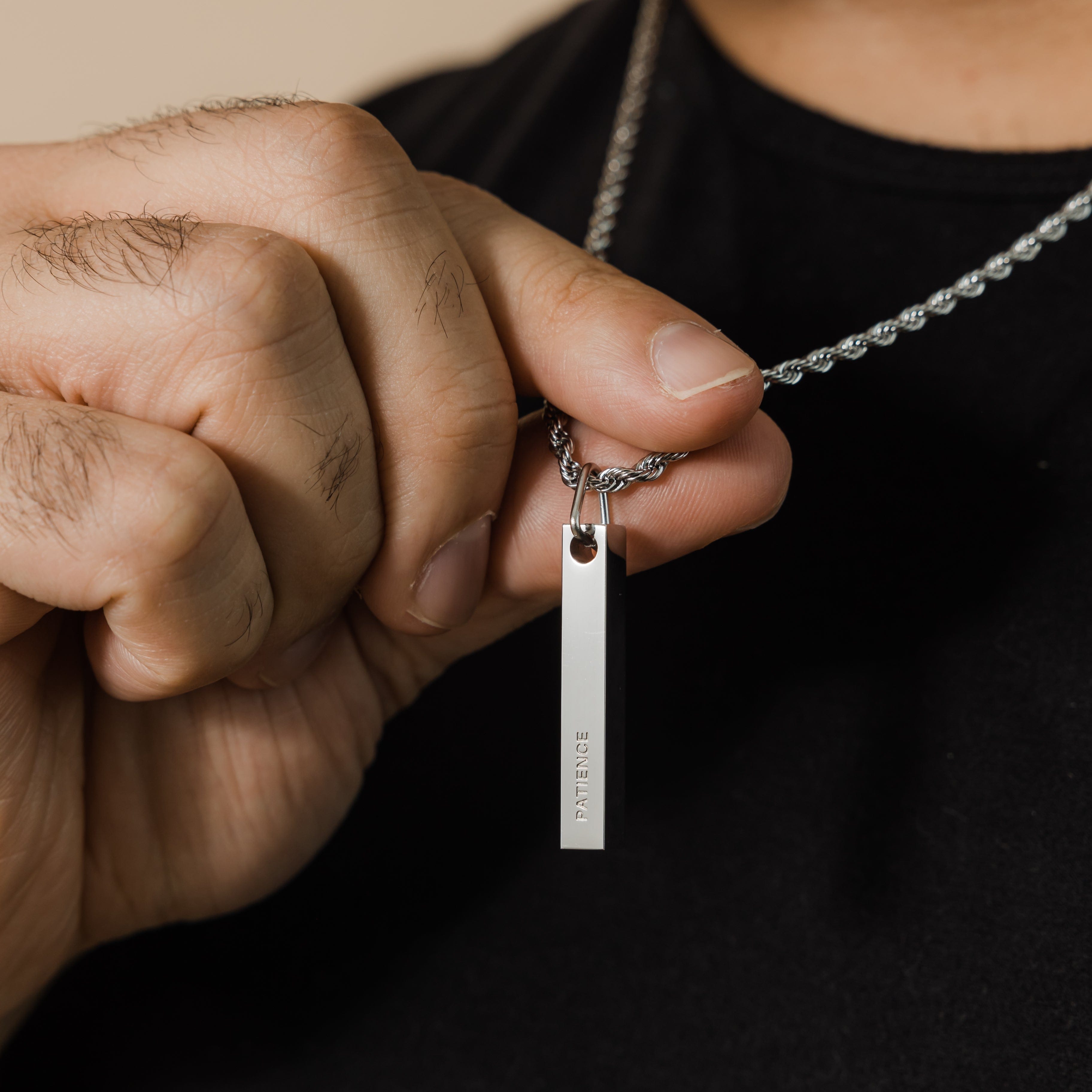 Patience Bar Necklace for Men - Minimalist Stainless Steel Pendant with 18-24 Inch Chain - Perfect for Everyday Wear, Gifts & Special Occasions