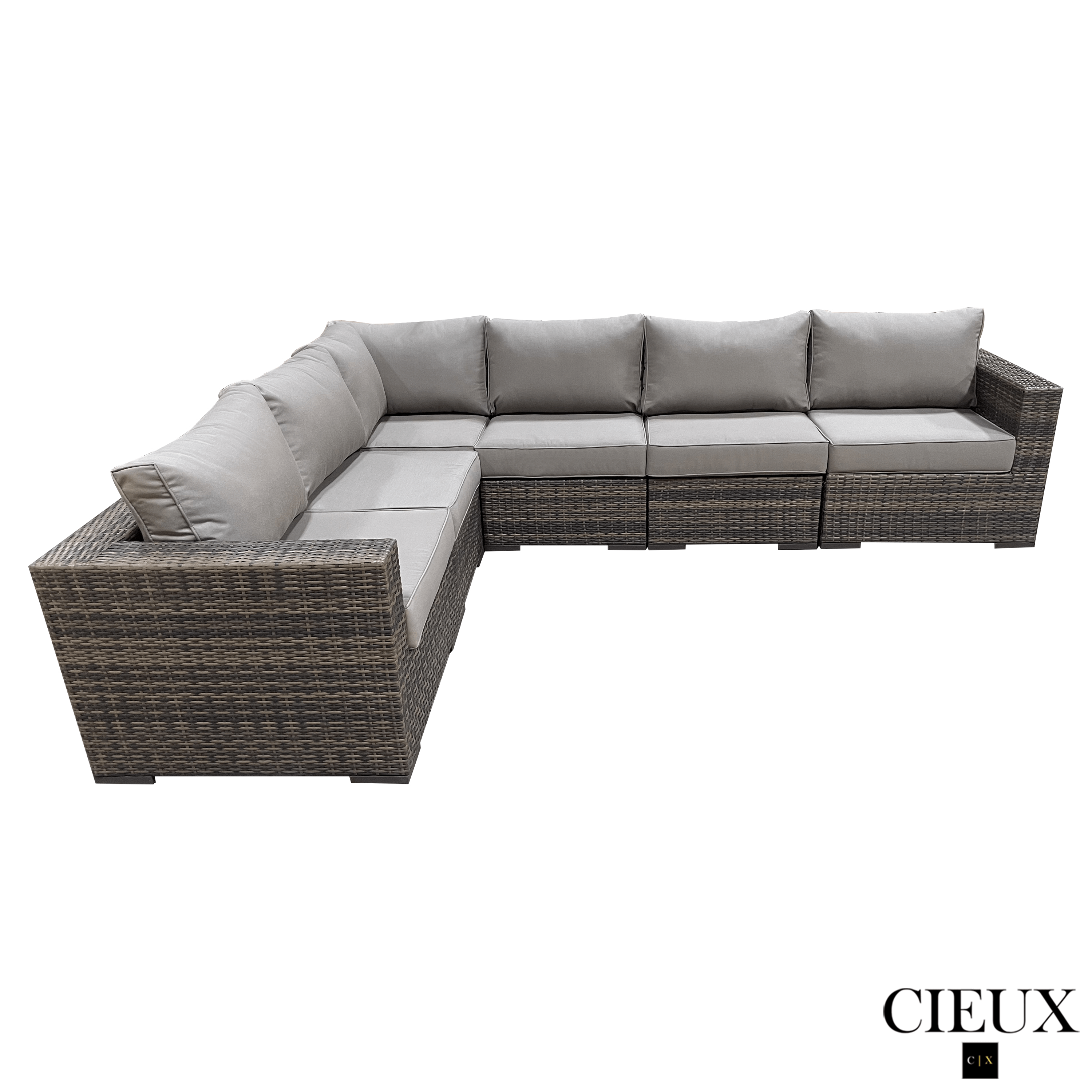 Valence Outdoor Patio Wicker L-Shaped Sectional Sofa Set - Brown Rattan Furniture with Sunbrella Taupe Cushions - Perfect for Backyard, Poolside & Garden Relaxation