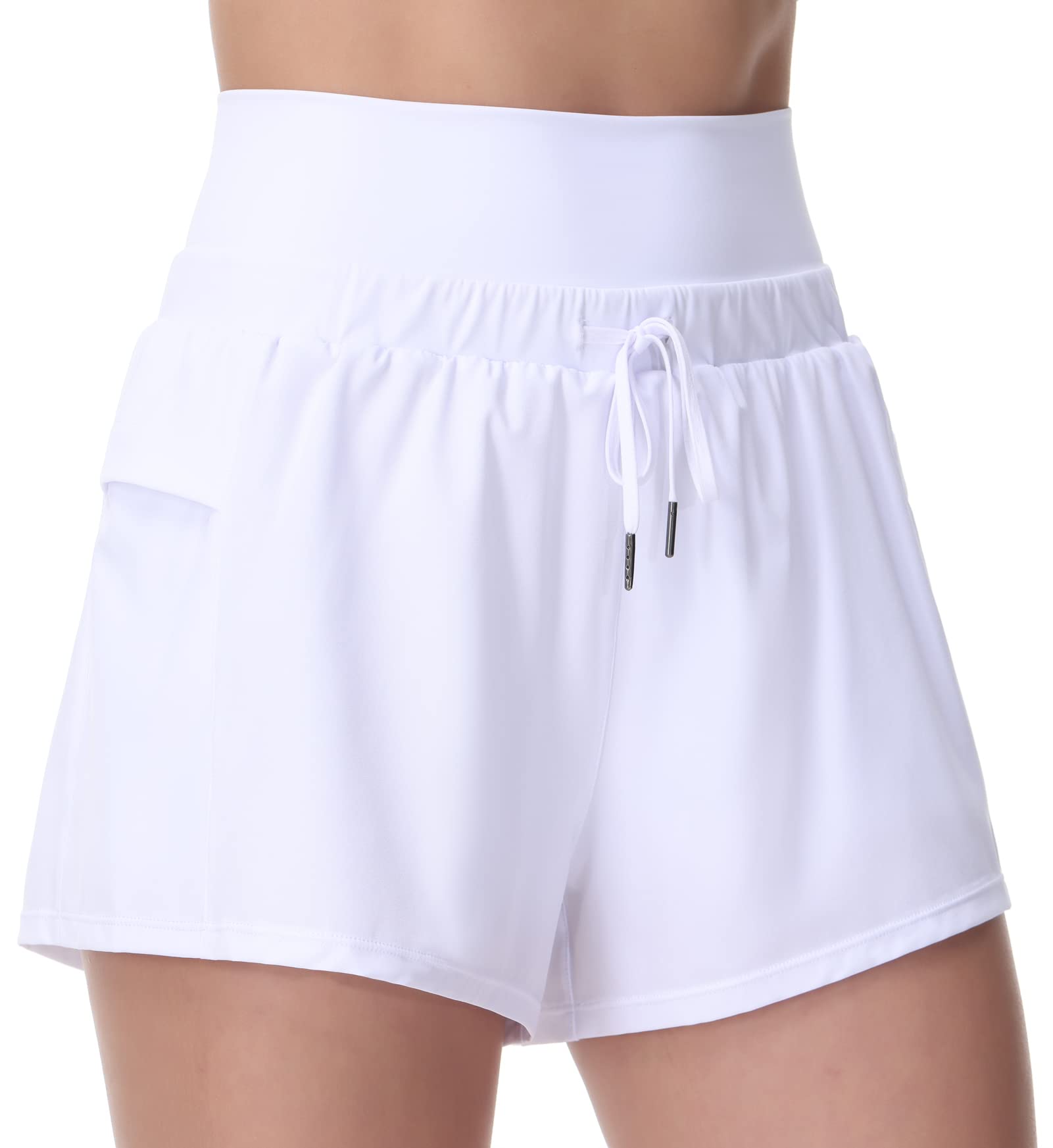 THE GYM PEOPLE Women's High Waisted Workout Shorts with Drawstring, Mesh Liner & Side Pockets - Perfect for Yoga, Running, Gym & Lounge Wear