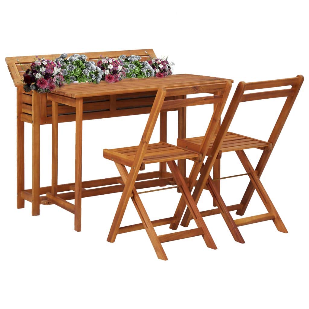 Balcony Planter Table with 2 Bistro Chairs - All-Weather Acacia Wood Outdoor Dining Set for Garden, Patio & Backyard - Perfect for Relaxing, Entertaining & Small Space Dining