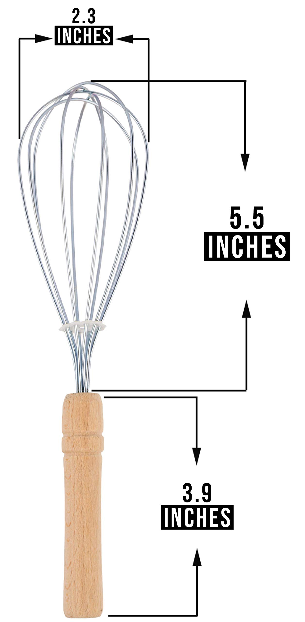 Premium Stainless Steel Wire Whisk Set of 2 - Ergonomic Wooden Handle Egg Beater - Durable Cooking Whisk for Baking, Mixing & Whipping - Perfect for Cakes, Soufflés & Creams