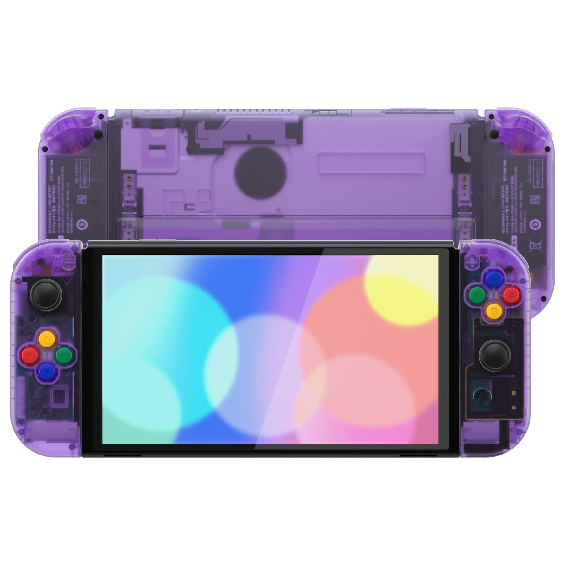 eXtremeRate DIY Full Set Shell for Nintendo Switch OLED - Replacement Console Back Plate & Kickstand, Custom Controller Housing with Full Set Buttons - Clear Atomic Purple | Perfect for Gaming Enthusiasts & DIY Modders