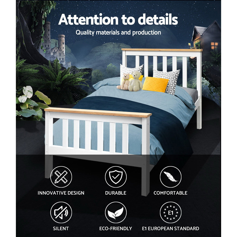 Kewarra Solid Wood Single Bed Frame - White Queen Size Platform Bed with Headboard - Perfect for Small Bedrooms, Guest Rooms & Kids Rooms